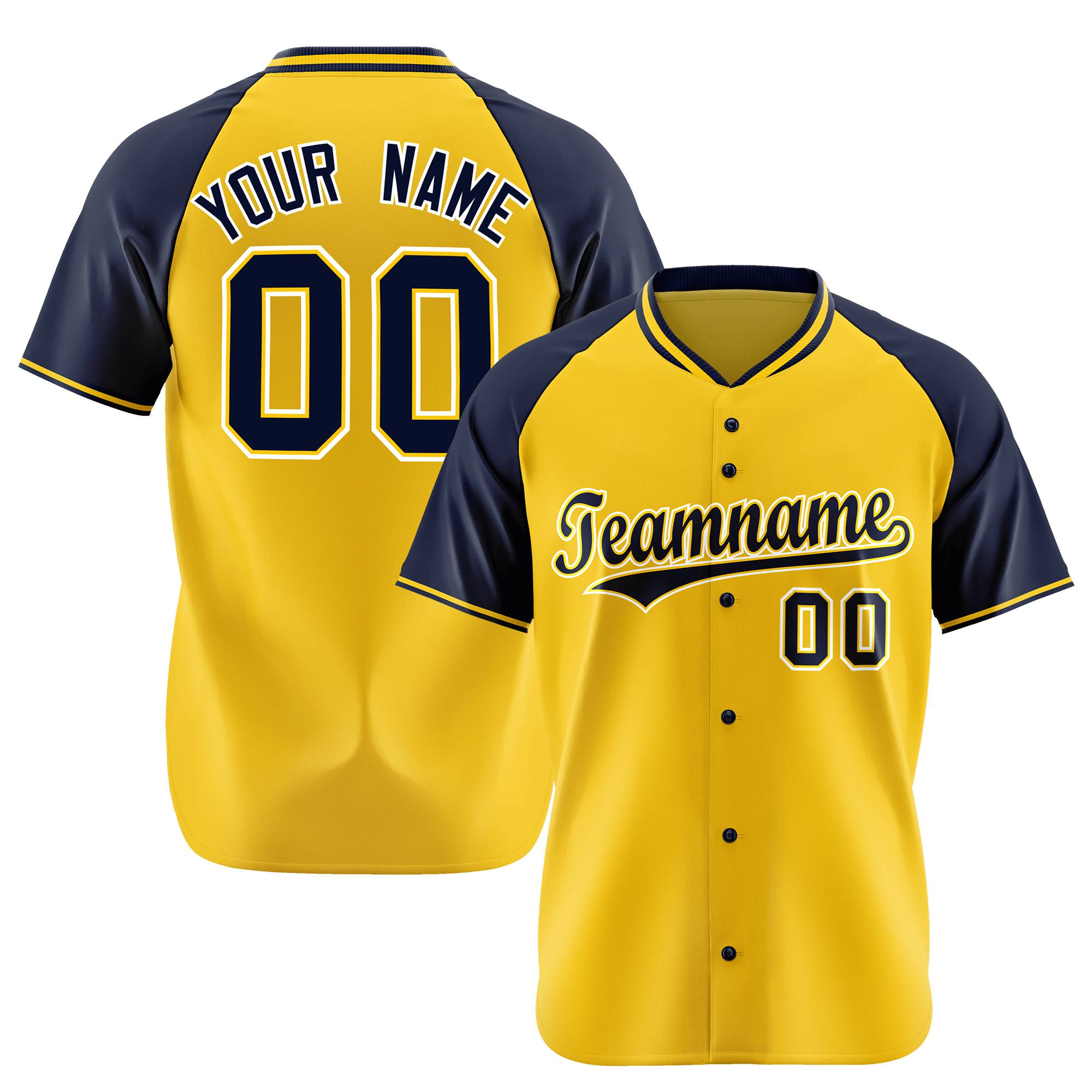 Custom Yellow Navy White Authentic Colored Buttons Baseball Jersey