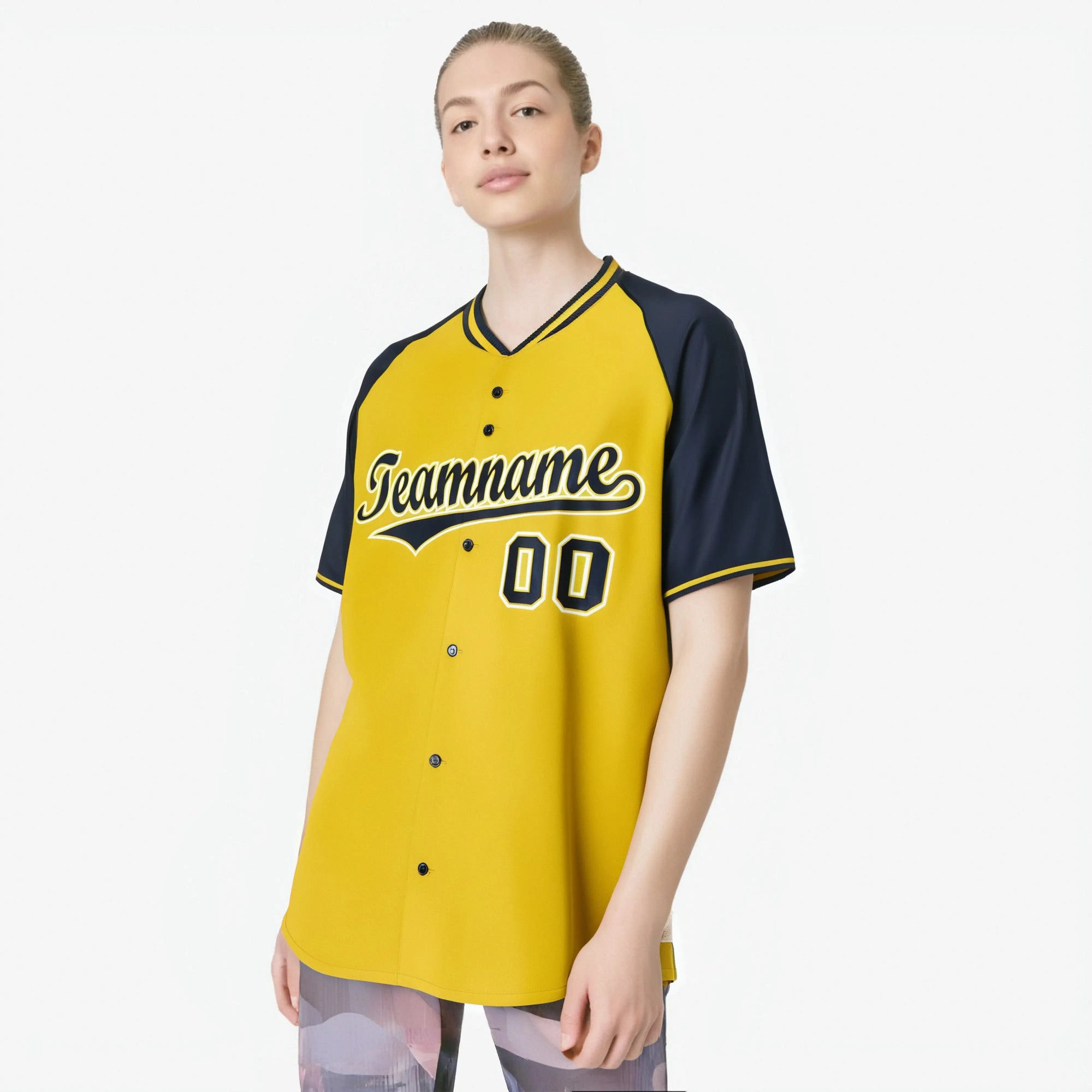 Custom Yellow Navy White Authentic Colored Buttons Baseball Jersey