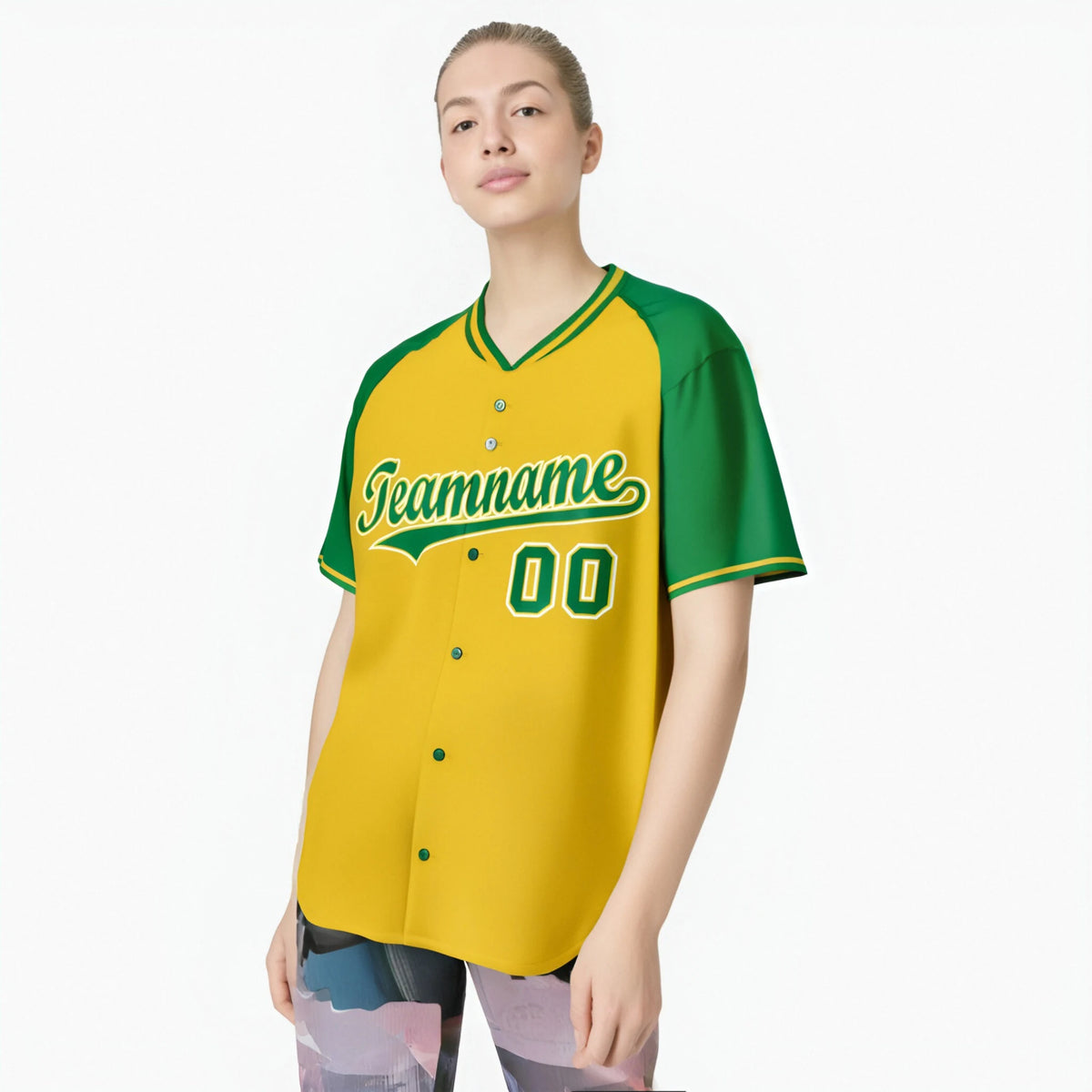 Custom Yellow Kelly Green White Authentic Colored Buttons Baseball Jersey