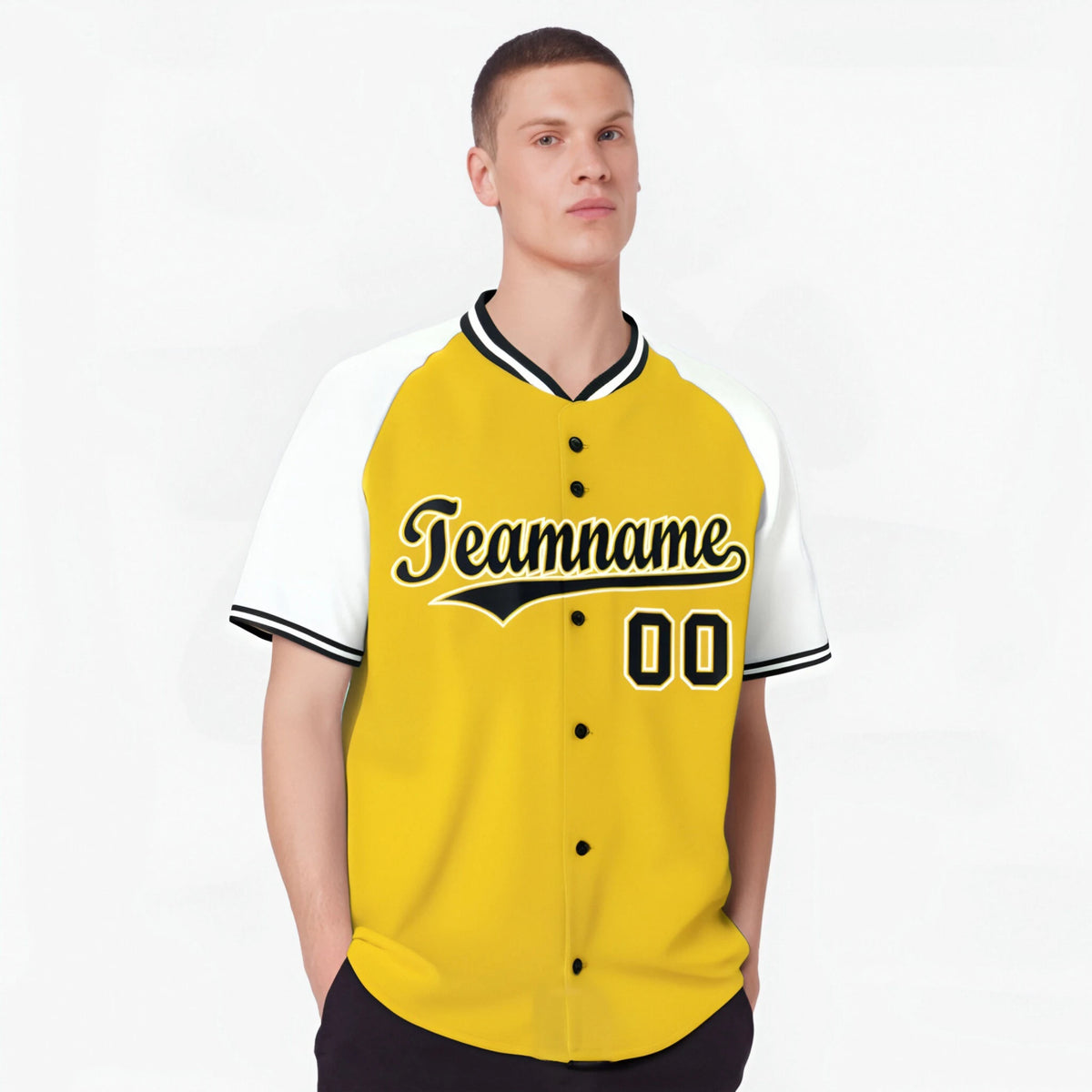 Custom Yellow White Black Authentic Colored Buttons Baseball Jersey