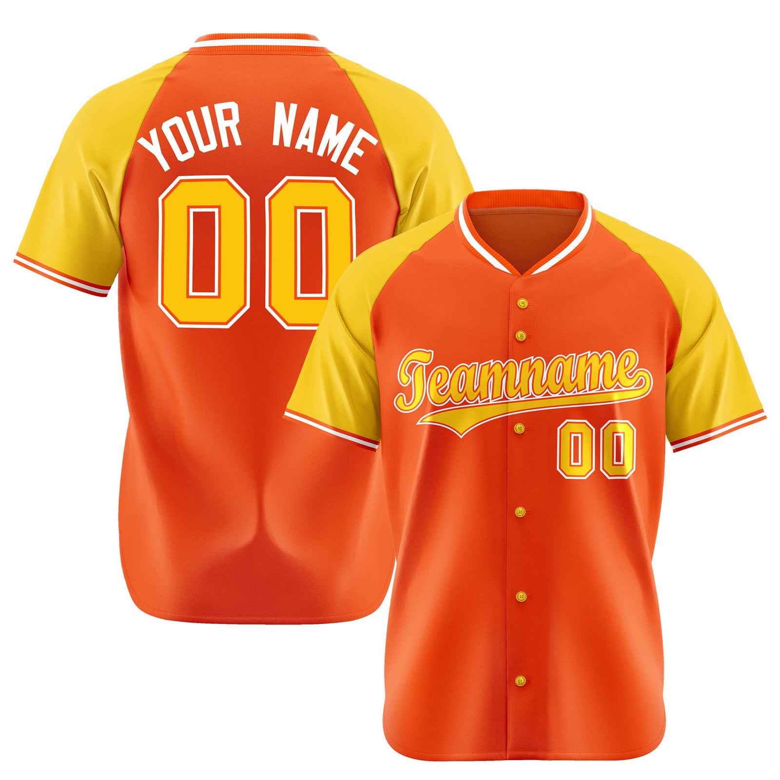 Custom Orange Yellow White Authentic Colored Buttons Baseball Jersey