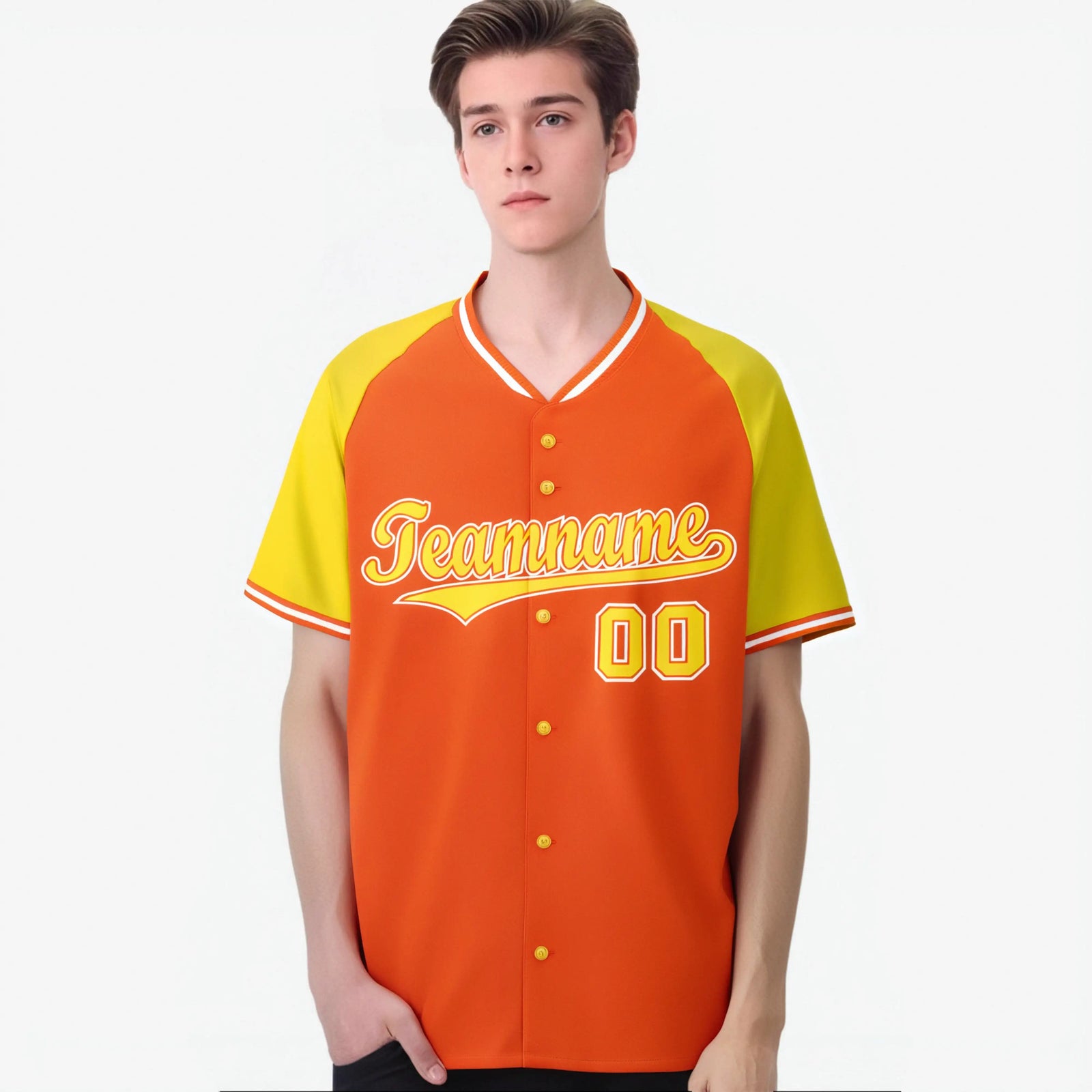 Custom Orange Yellow White Authentic Colored Buttons Baseball Jersey