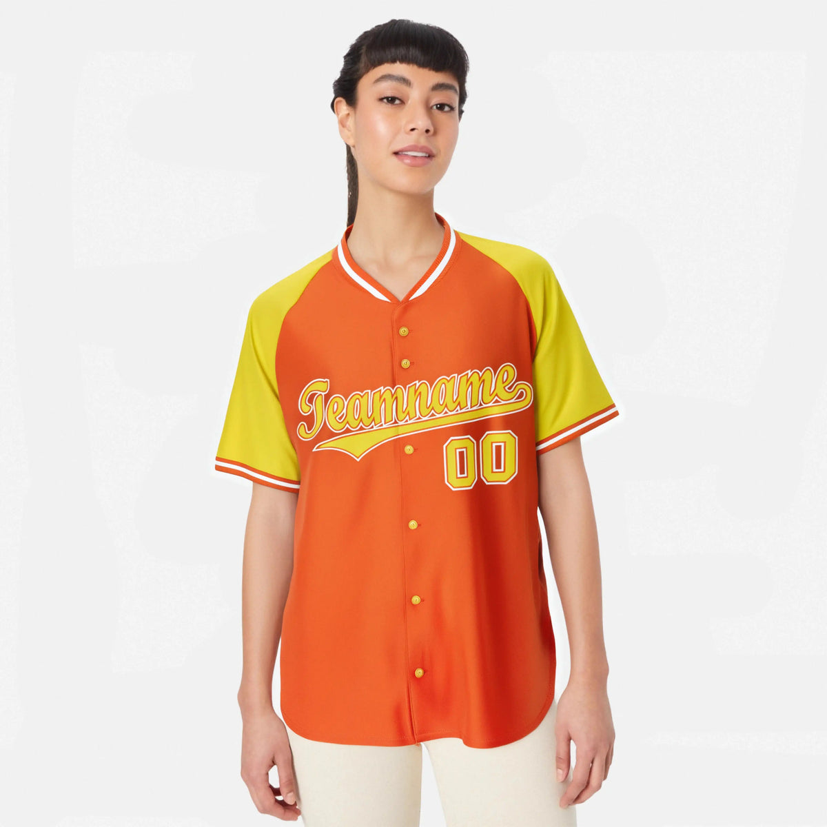 Custom Orange Yellow White Authentic Colored Buttons Baseball Jersey