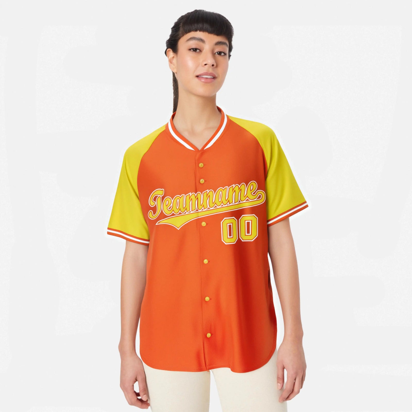 Custom Orange Yellow White Authentic Colored Buttons Baseball Jersey