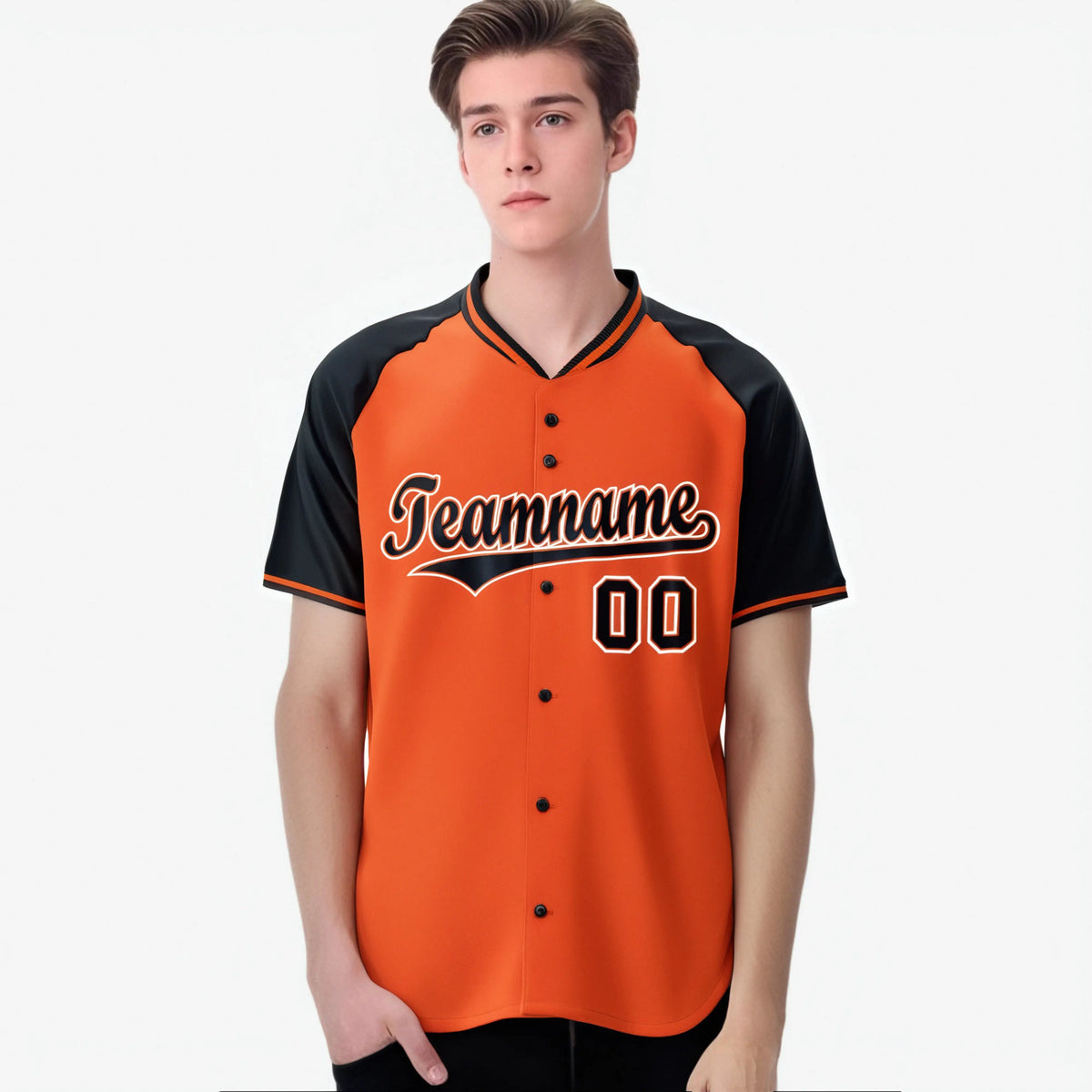 Custom Orange Black White Authentic Colored Buttons Baseball Jersey