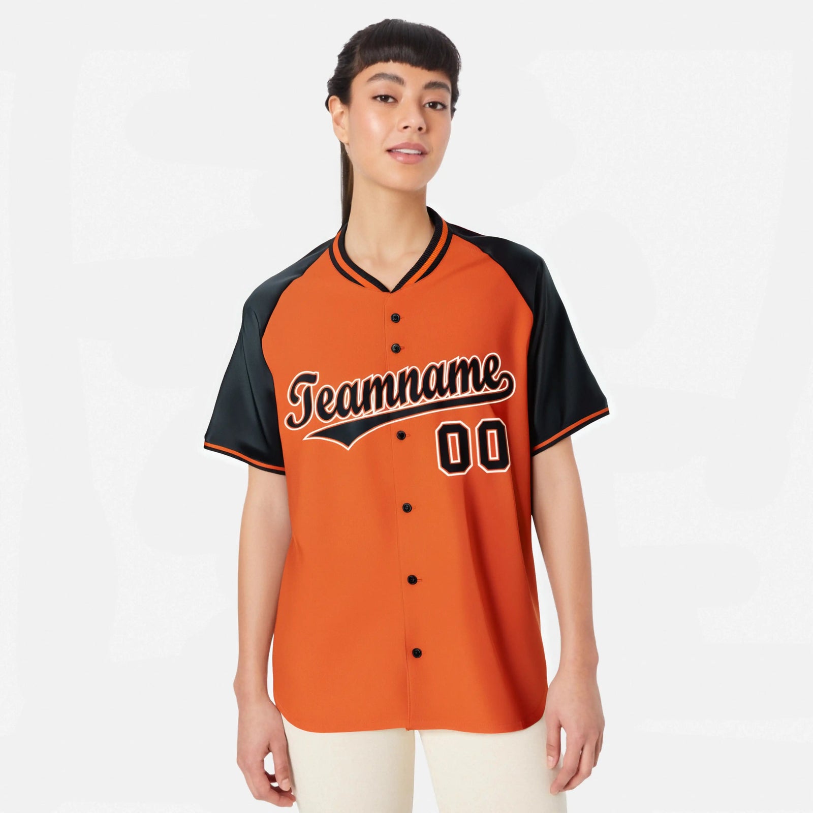 Custom Orange Black White Authentic Colored Buttons Baseball Jersey