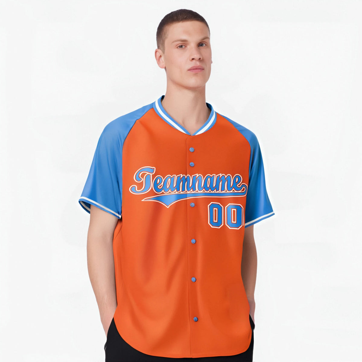 Custom Orange Blue White Authentic Colored Buttons Baseball Jersey