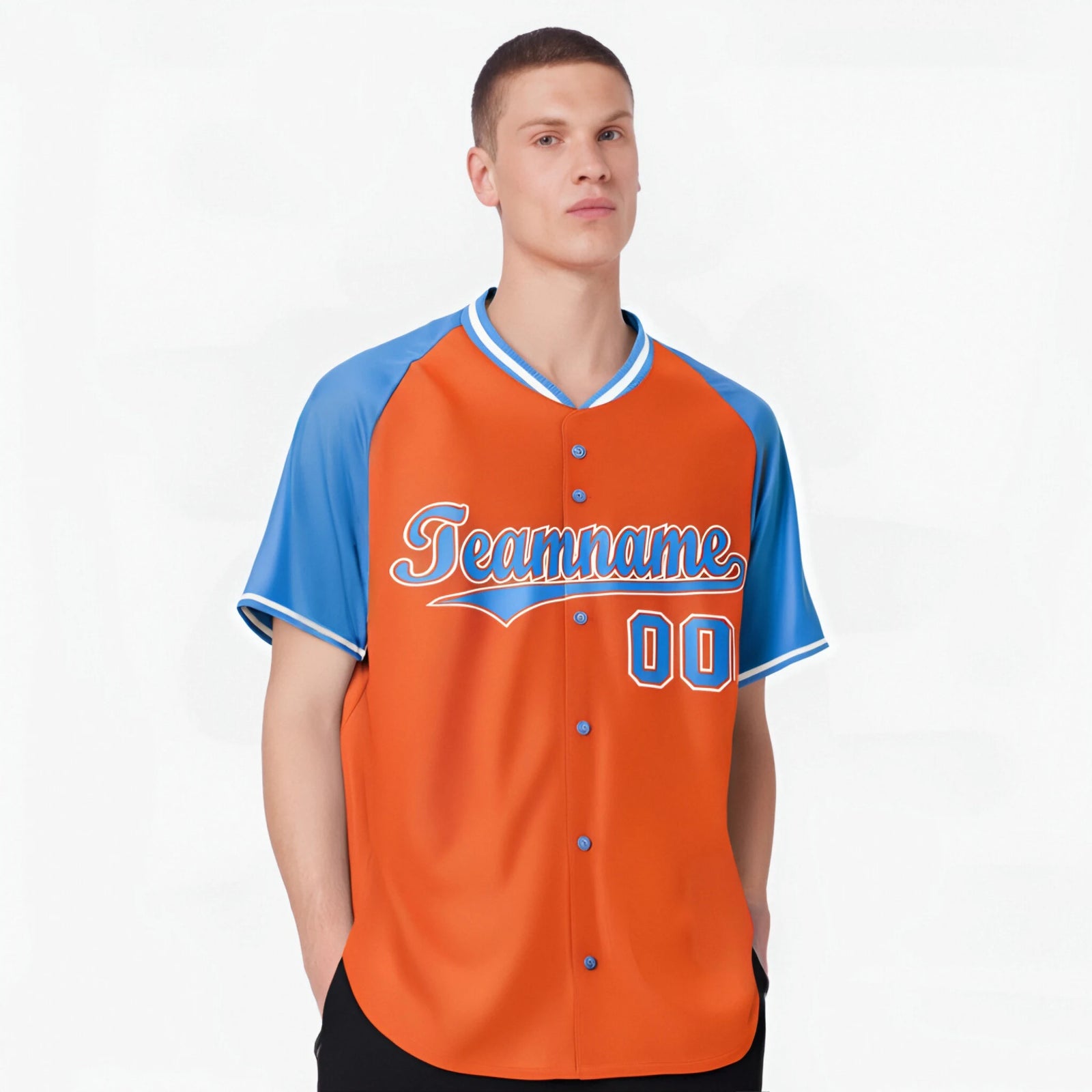 Custom Orange Blue White Authentic Colored Buttons Baseball Jersey