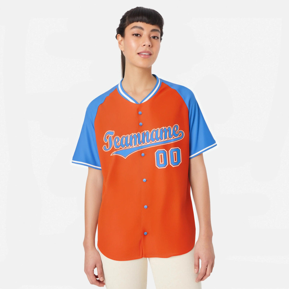 Custom Orange Blue White Authentic Colored Buttons Baseball Jersey