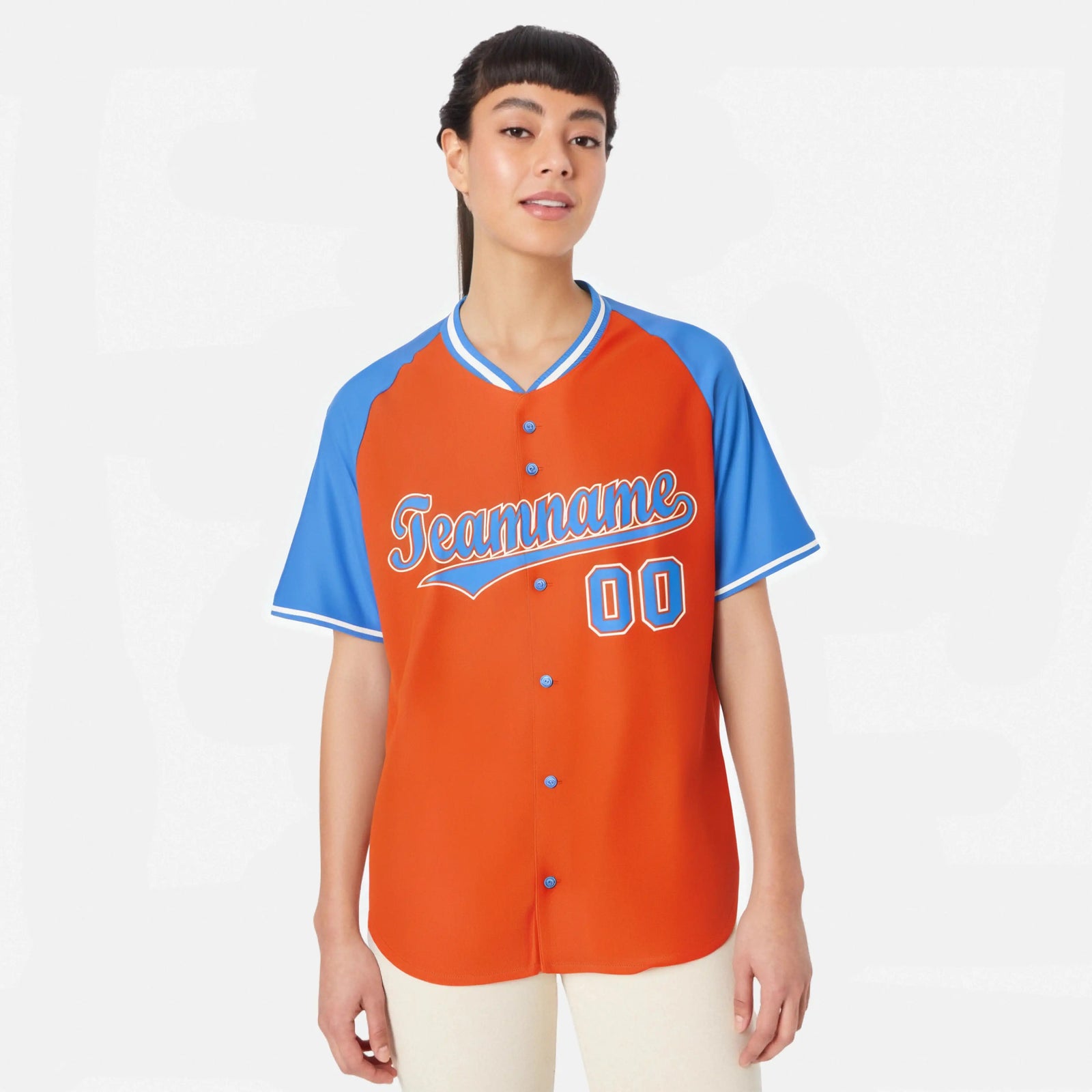 Custom Orange Blue White Authentic Colored Buttons Baseball Jersey