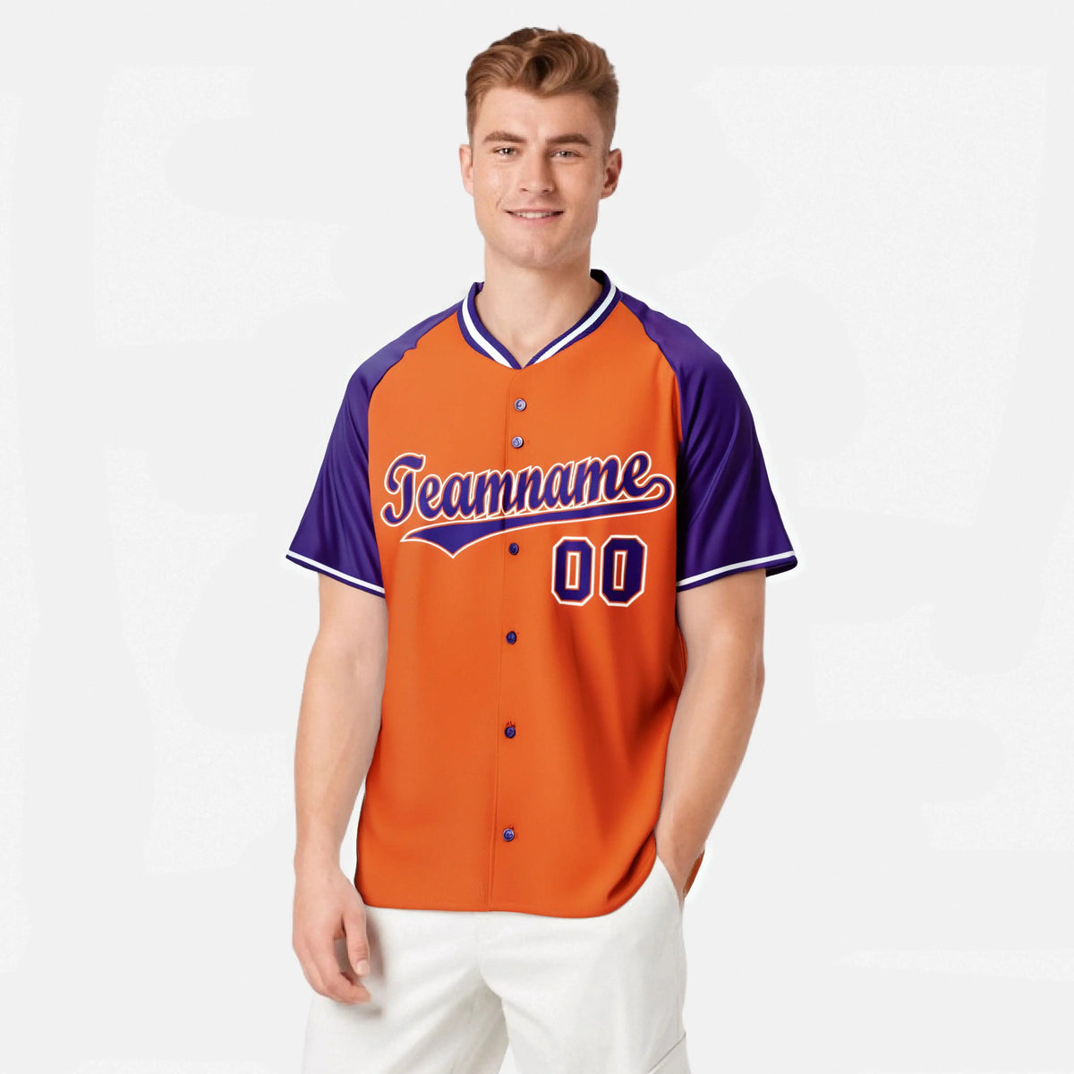 Custom Orange Purple White Authentic Colored Buttons Baseball Jersey