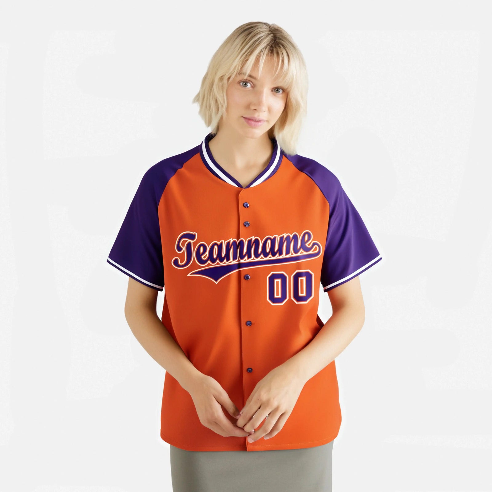 Custom Orange Purple White Authentic Colored Buttons Baseball Jersey