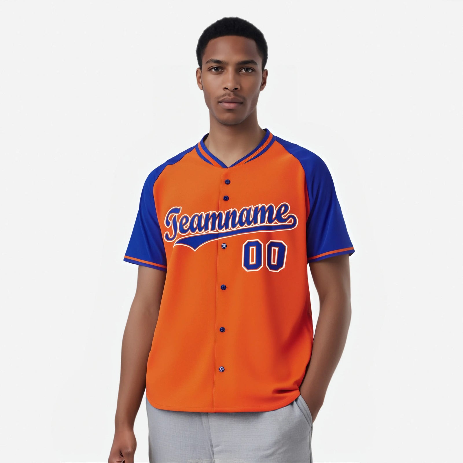 Custom Orange Blue White Authentic Colored Buttons Baseball Jersey