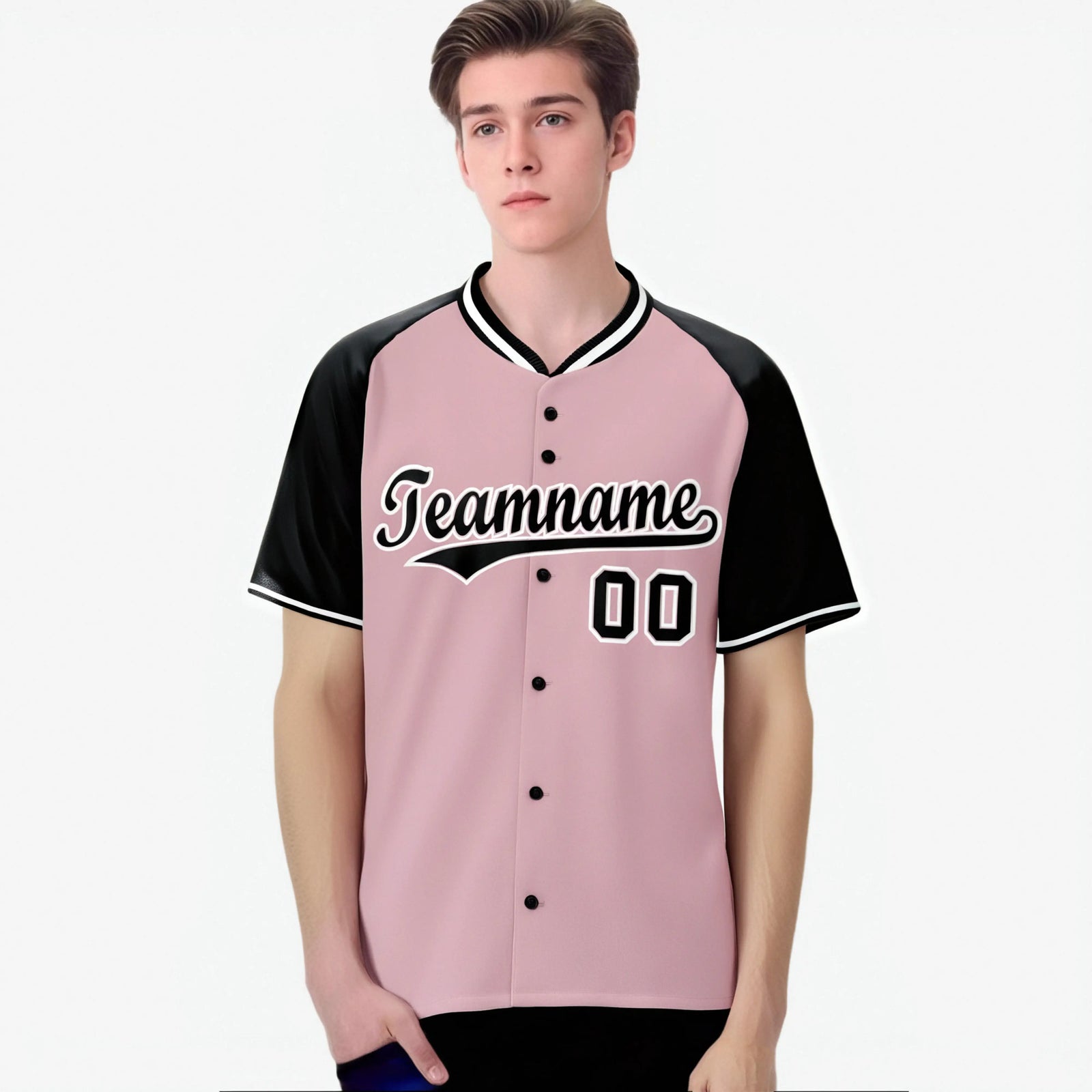 Custom Pink Black White Authentic Colored Buttons Baseball Jersey