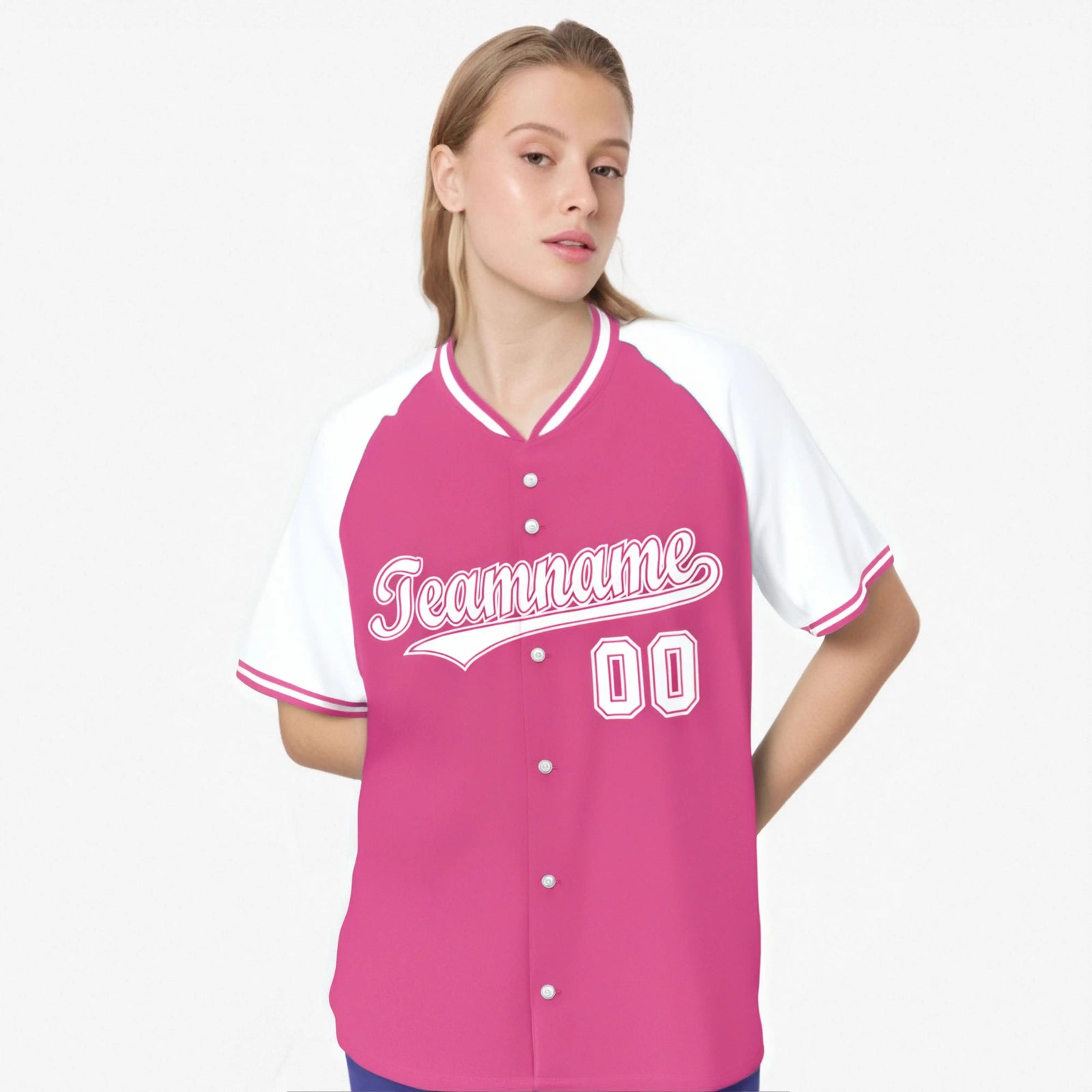 Custom Pink White Authentic Colored Buttons Baseball Jersey