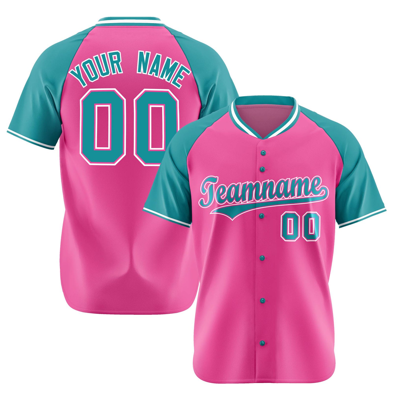 Custom Pink Aqua White Authentic Colored Buttons Baseball Jersey