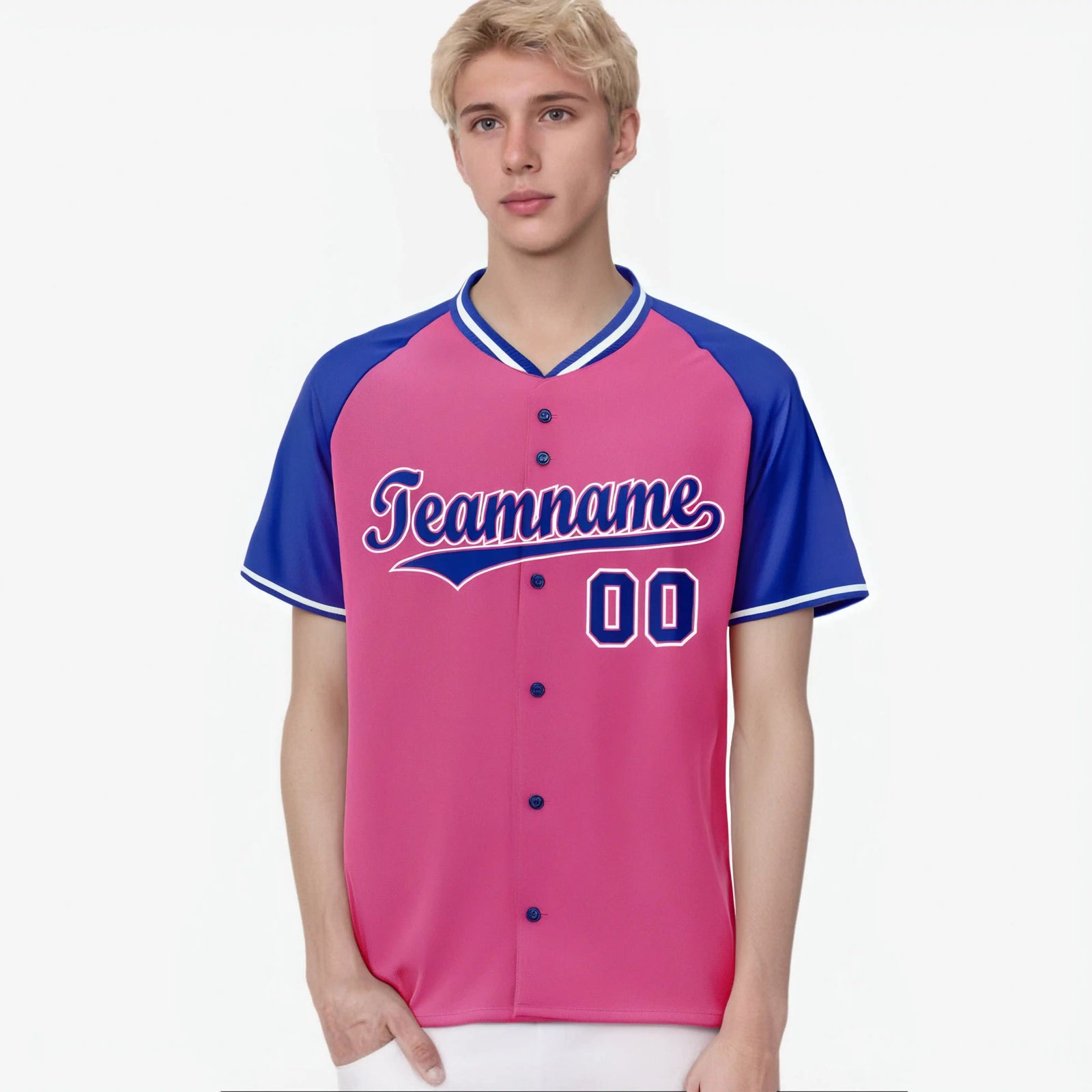Custom Pink Purple White Authentic Colored Buttons Baseball Jersey