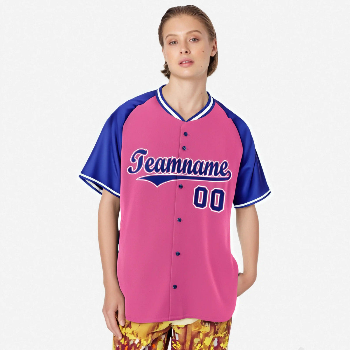 Custom Pink Purple White Authentic Colored Buttons Baseball Jersey