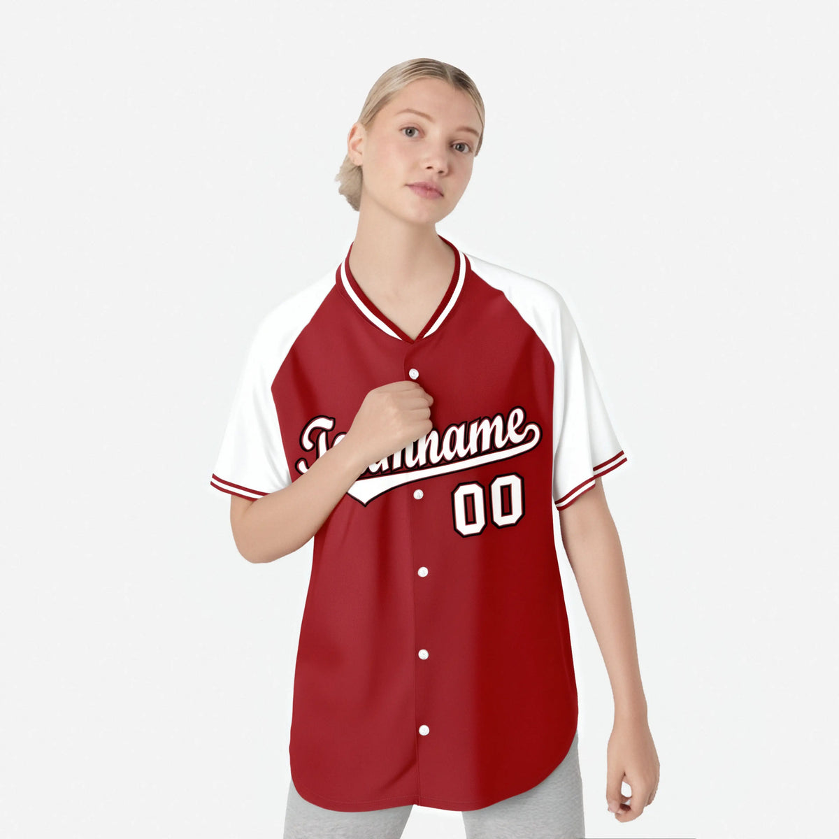Custom Red White Black Authentic Colored Buttons Baseball Jersey