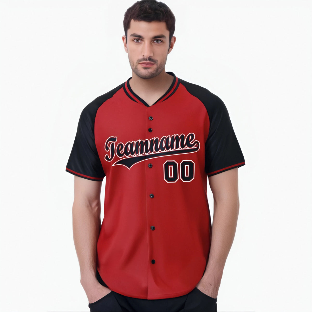 Custom Red Black White Authentic Colored Buttons Baseball Jersey
