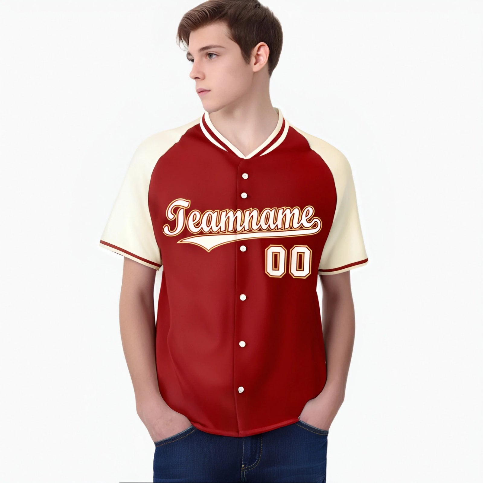 Custom Red Cream Authentic Colored Buttons Baseball Jersey