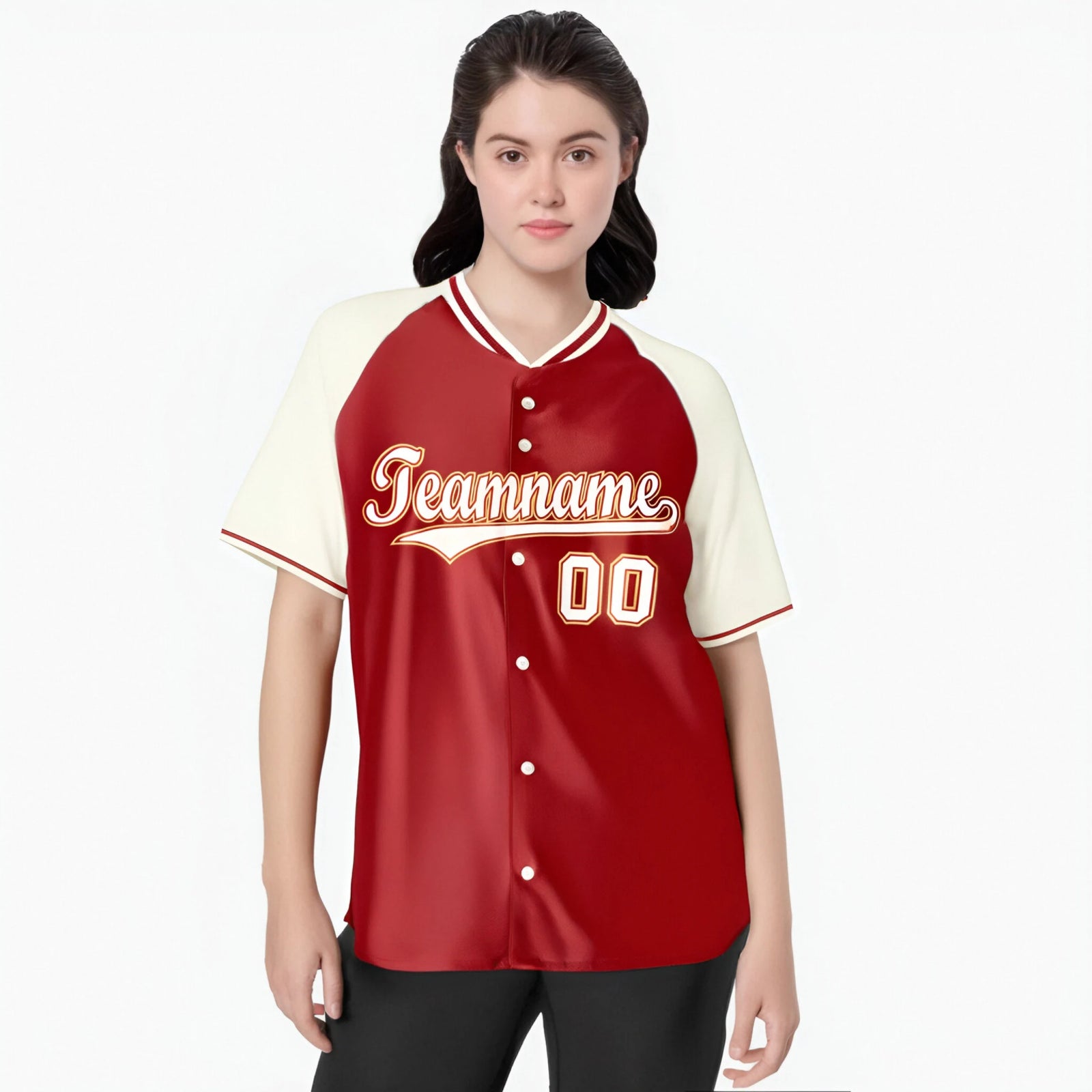 Custom Red Cream Authentic Colored Buttons Baseball Jersey