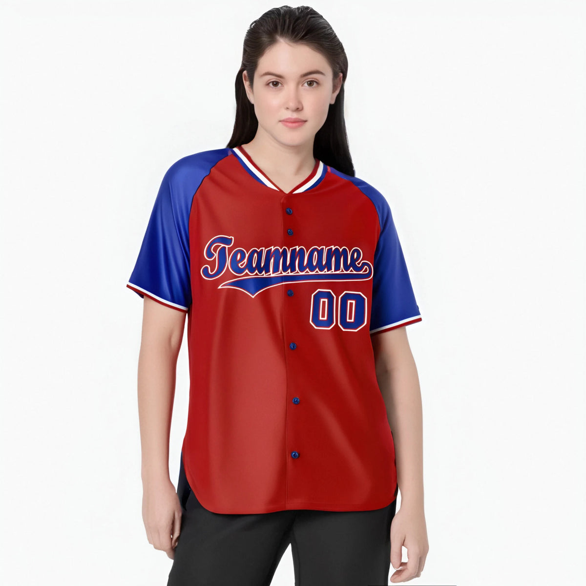 Custom Red Blue White Authentic Colored Buttons Baseball Jersey