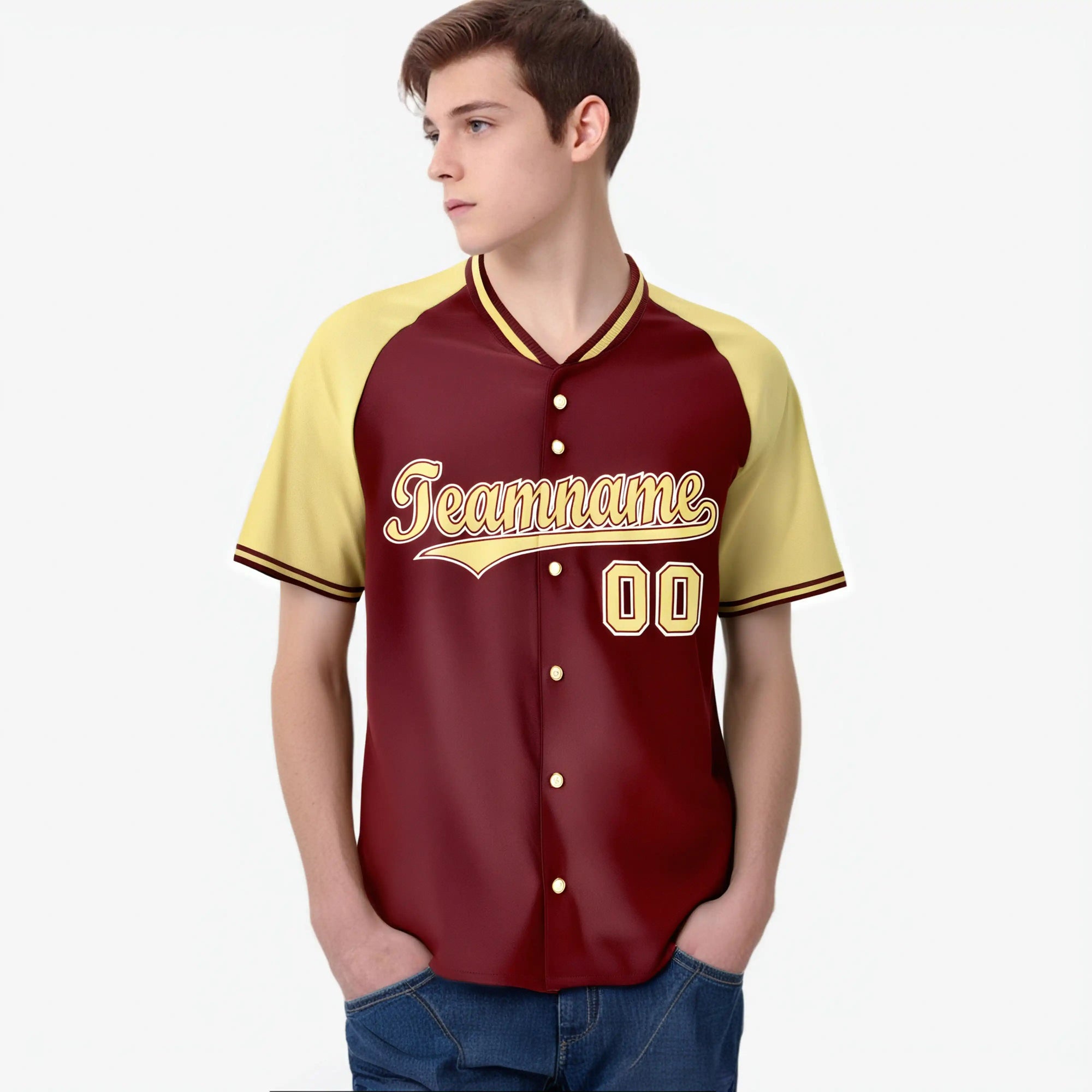 Custom Crimson Old Gold White Authentic Colored Buttons Baseball Jersey