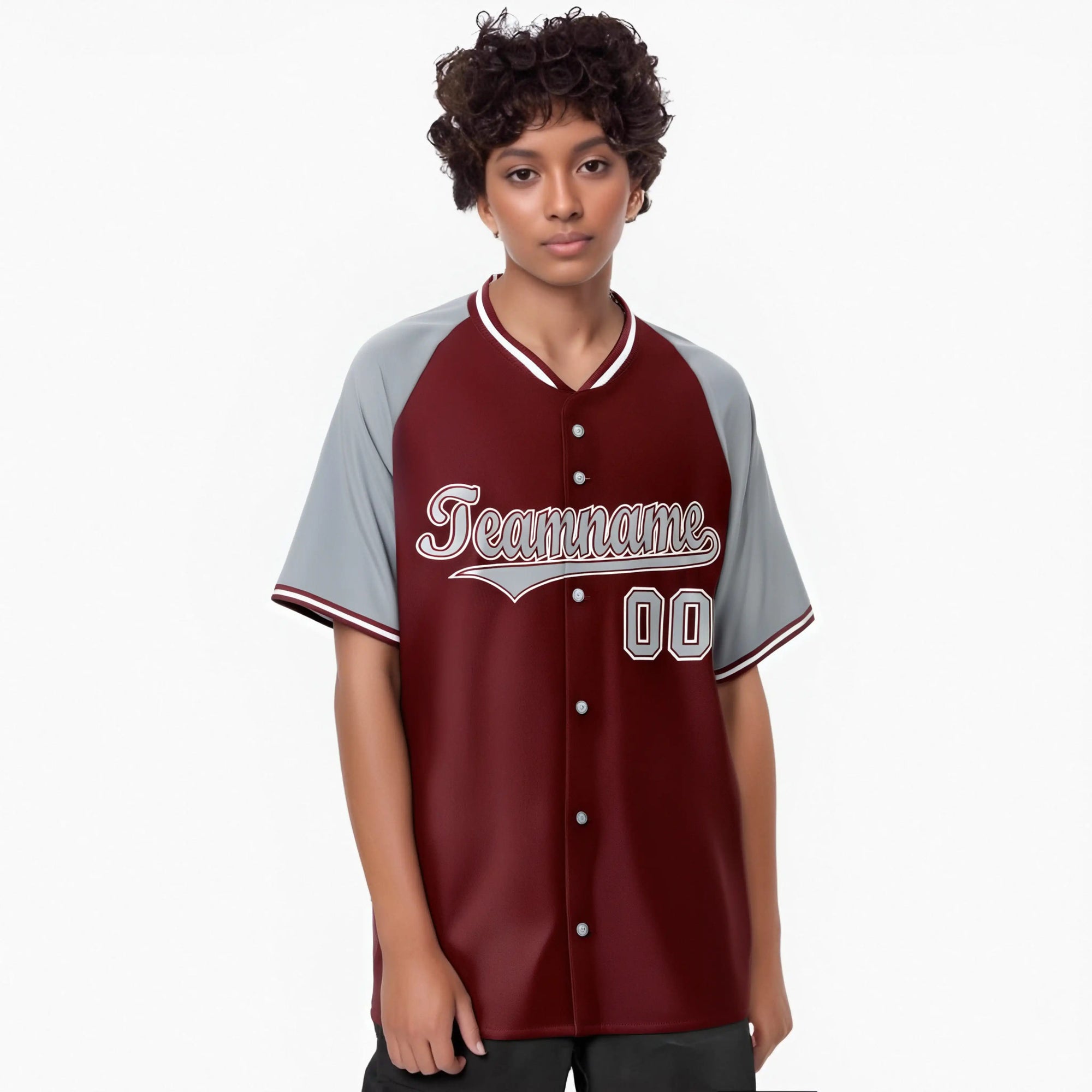 Custom Crimson Gray White Authentic Colored Buttons Baseball Jersey