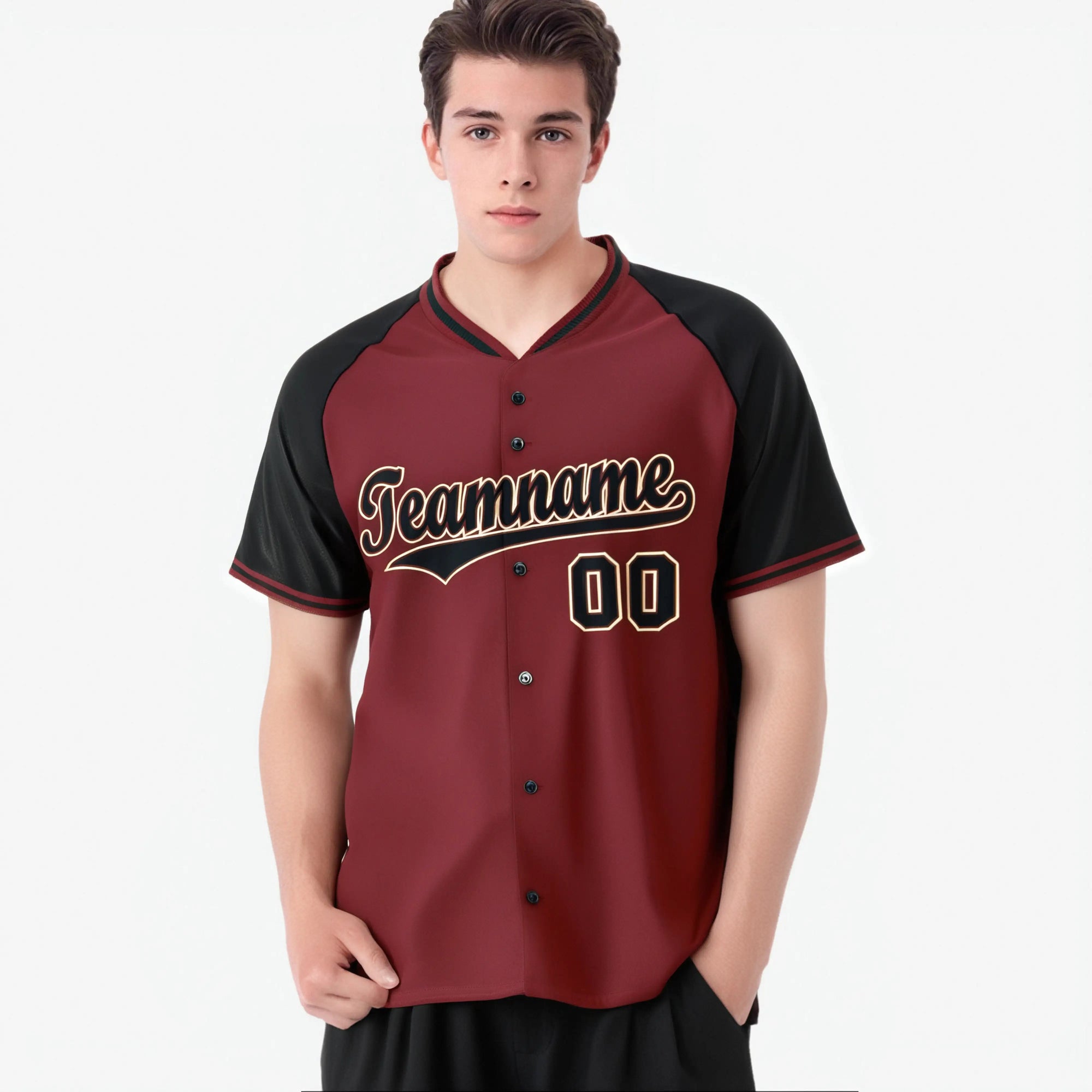 Custom Crimson Black Old Gold Authentic Colored Buttons Baseball Jersey