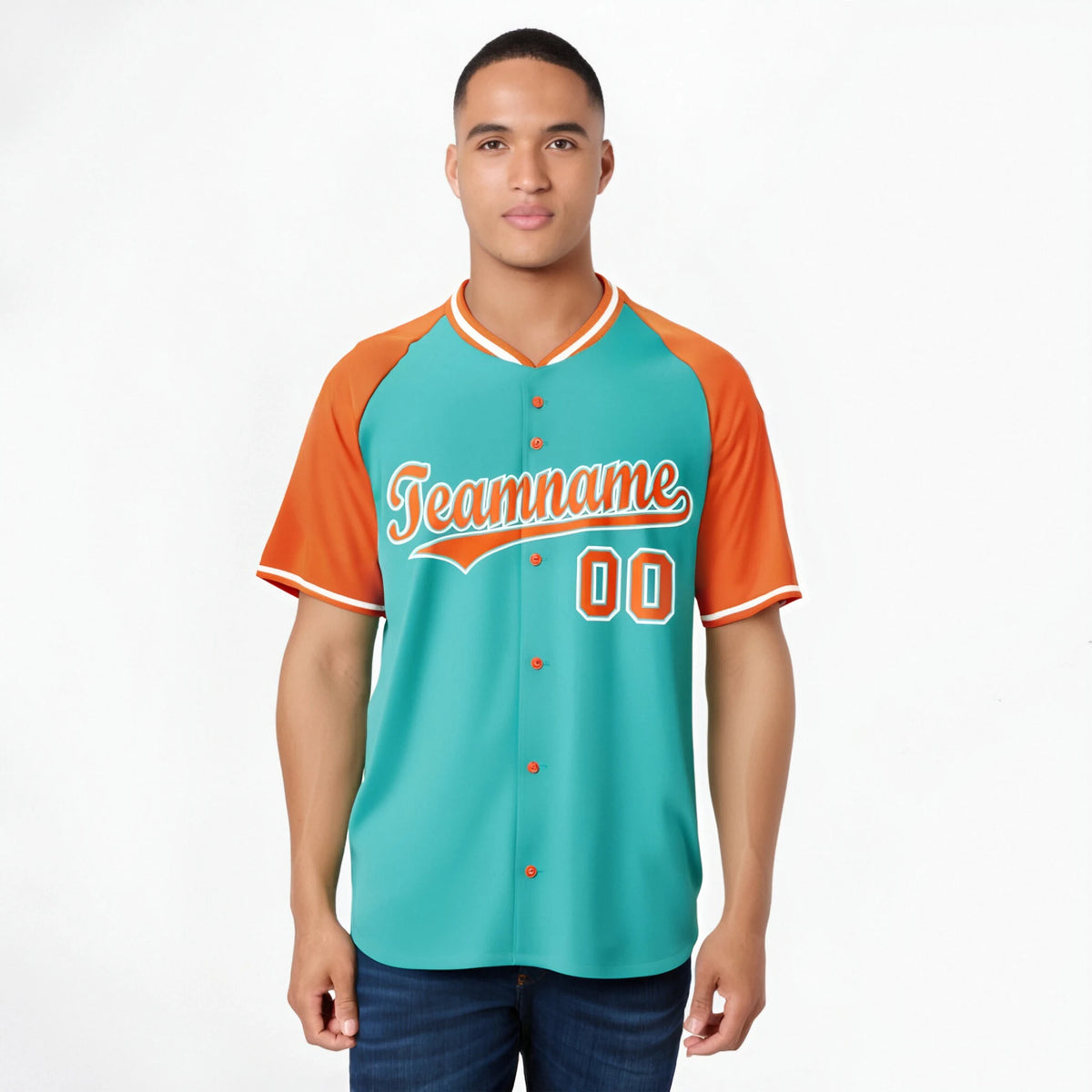 Custom Aqua Orange White Authentic Colored Buttons Baseball Jersey