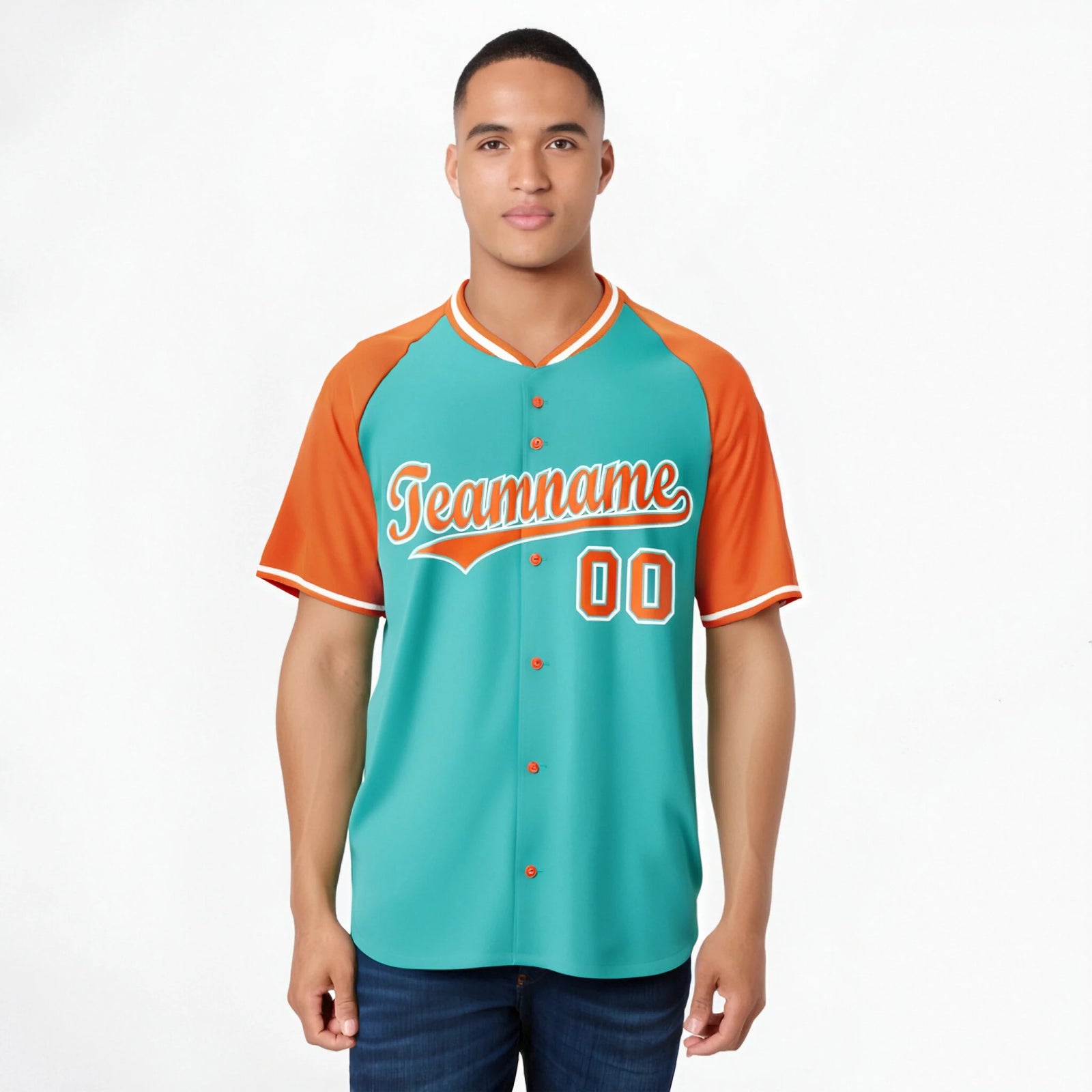 Custom Aqua Orange White Authentic Colored Buttons Baseball Jersey