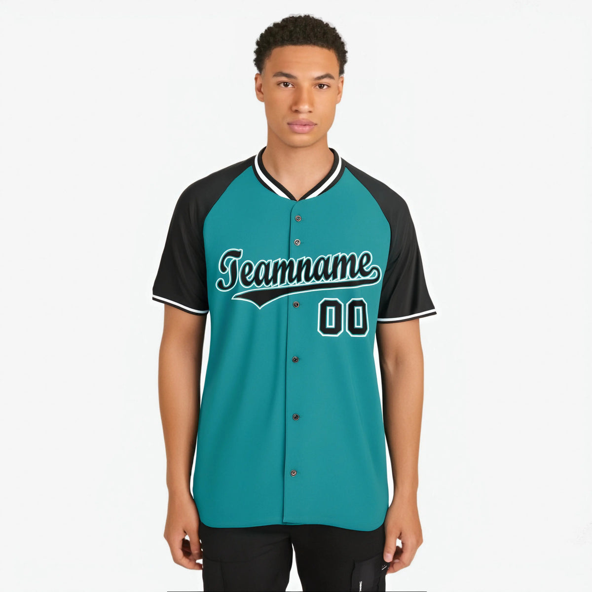 Custom Aqua Black White Authentic Colored Buttons Baseball Jersey