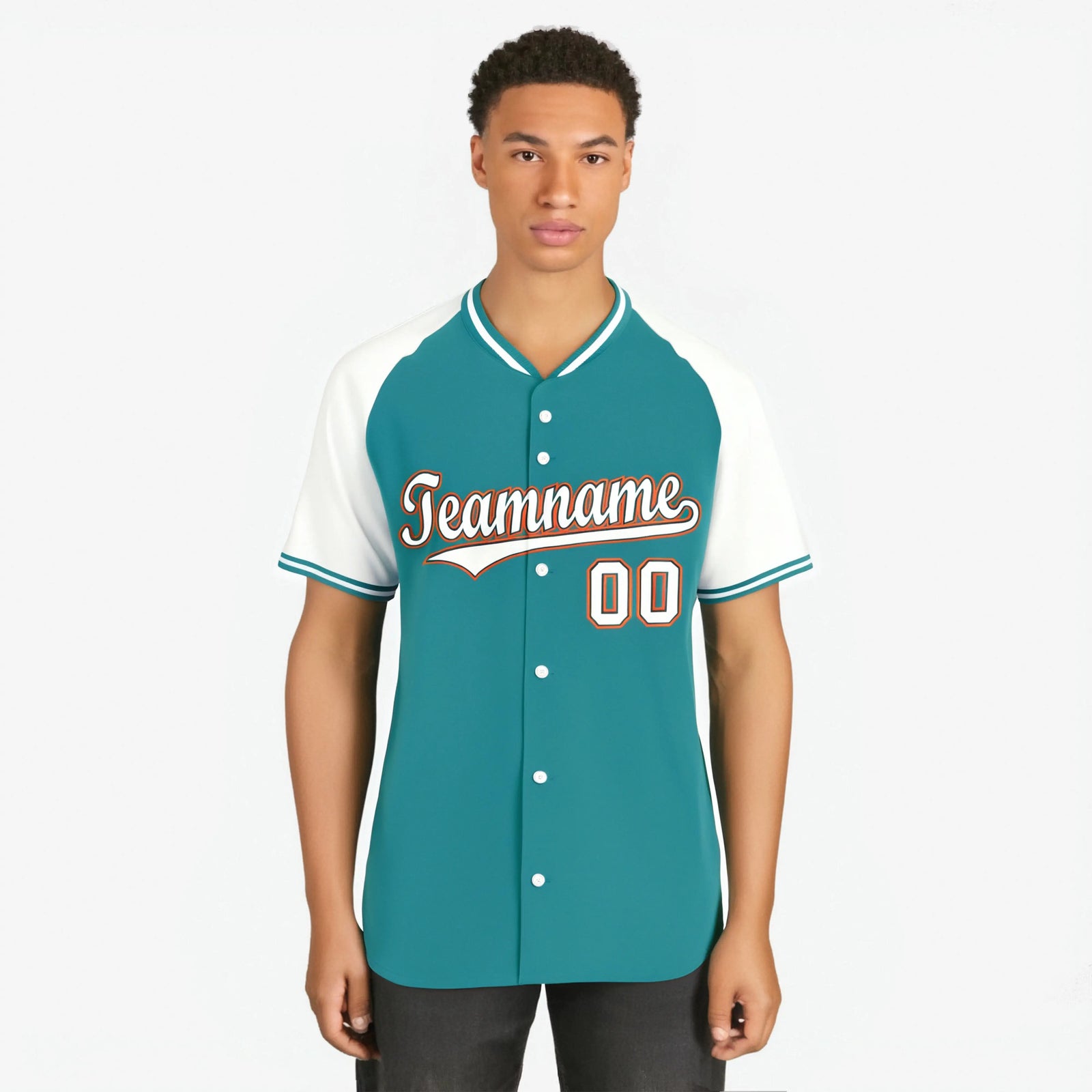 Custom Aqua White Orange Authentic Colored Buttons Baseball Jersey