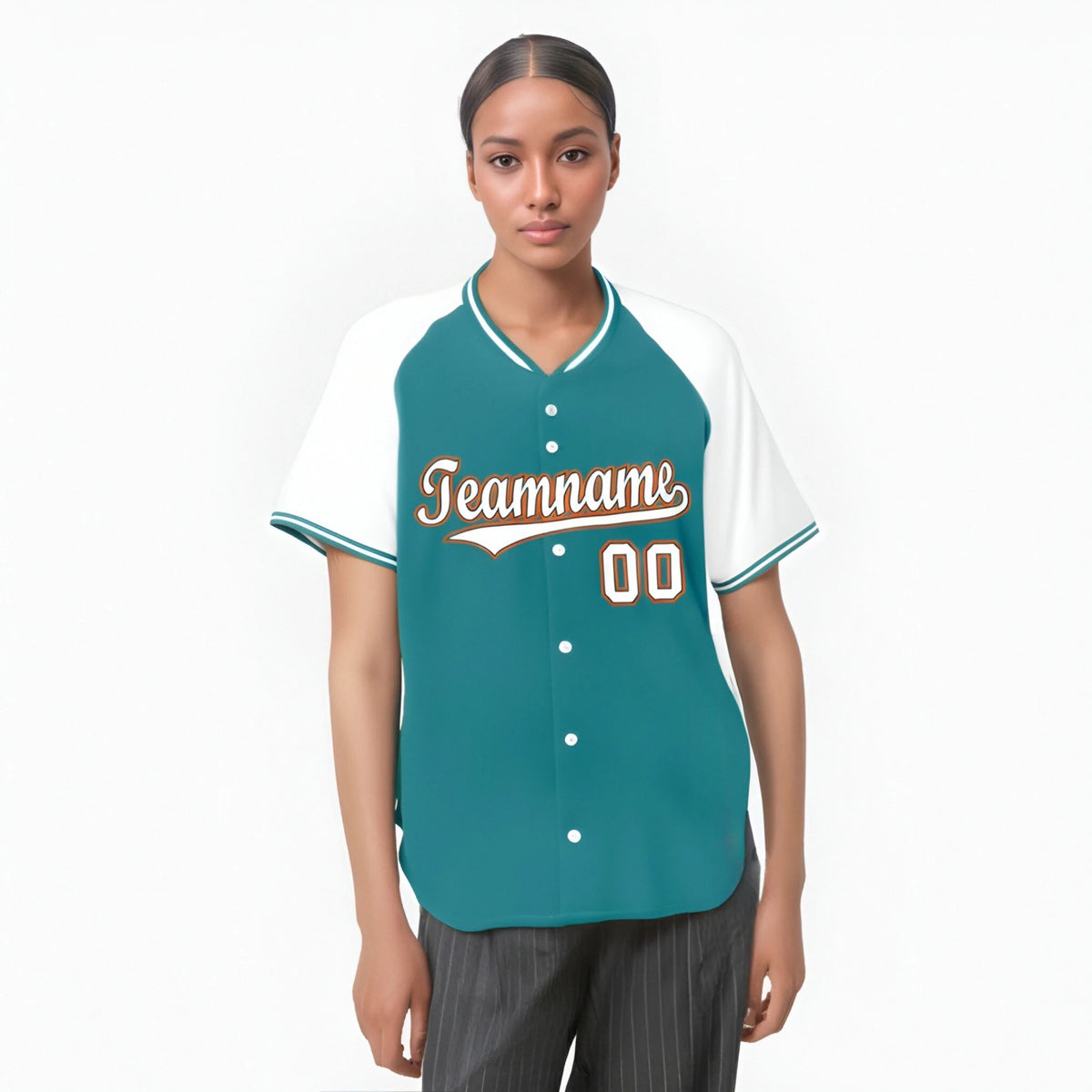 Custom Aqua White Orange Authentic Colored Buttons Baseball Jersey