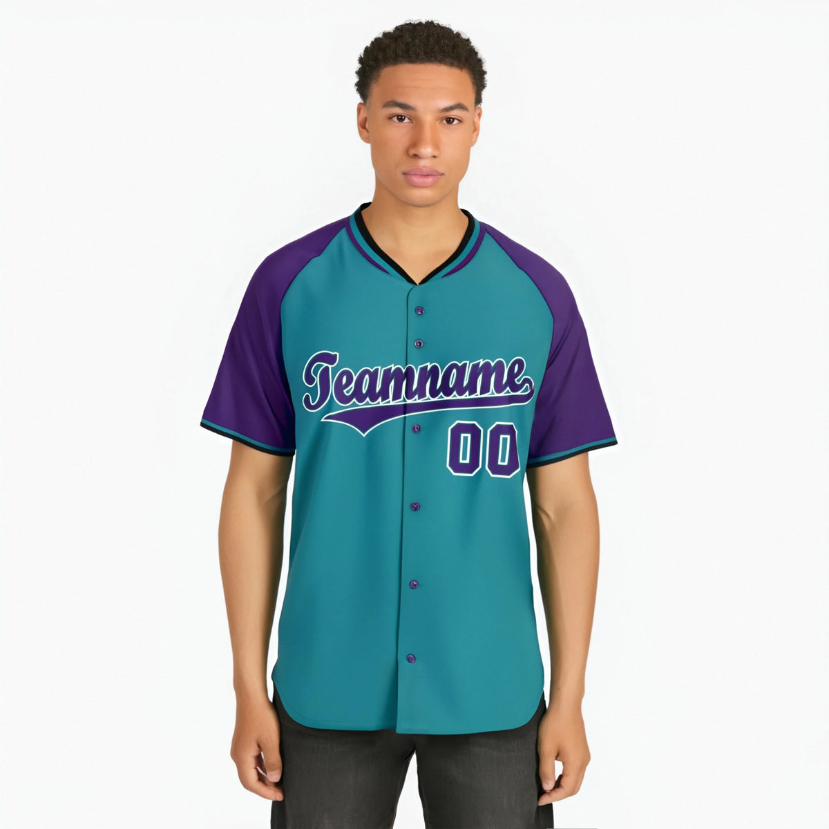 Custom Aqua Purple White Authentic Colored Buttons Baseball Jersey
