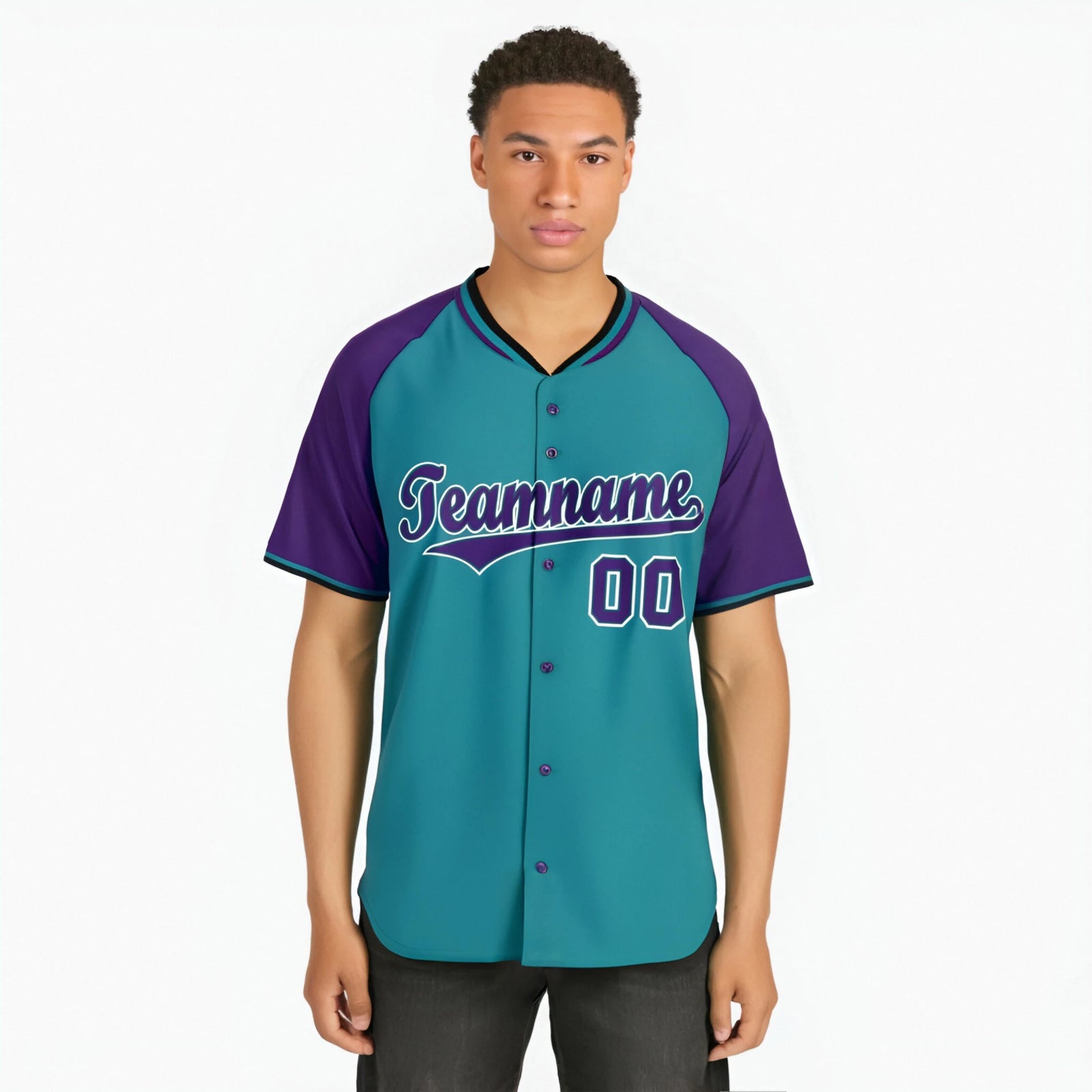 Custom Aqua Purple White Authentic Colored Buttons Baseball Jersey