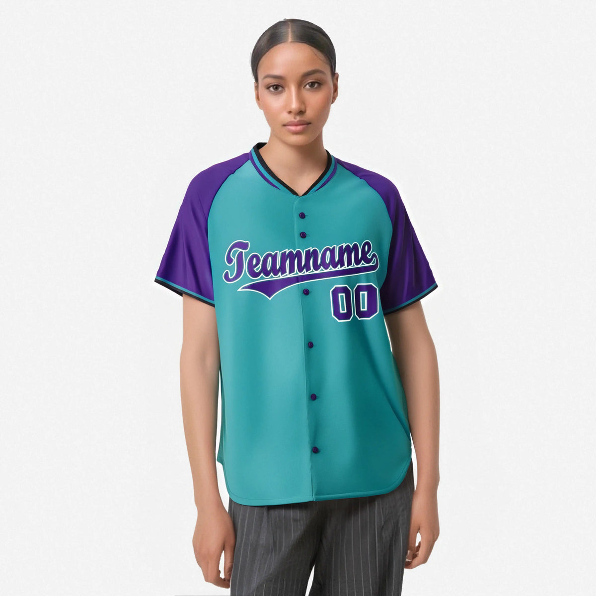 Custom Aqua Purple White Authentic Colored Buttons Baseball Jersey