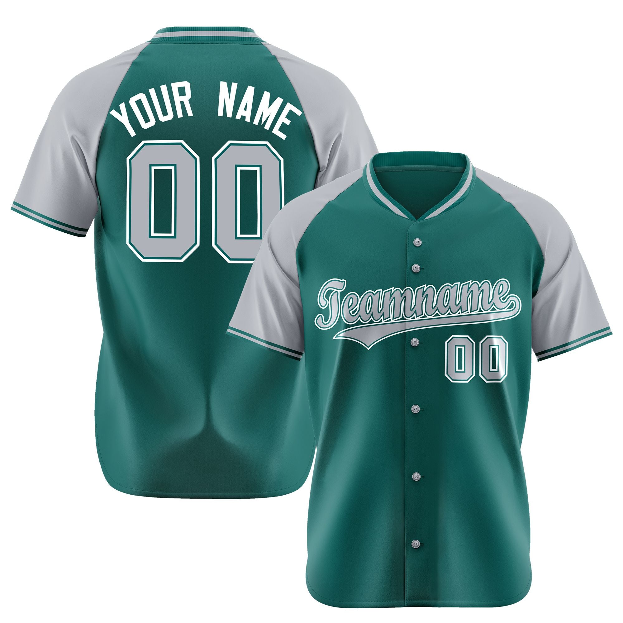 Custom Kelly Green Gray White Authentic Colored Buttons Baseball Jersey