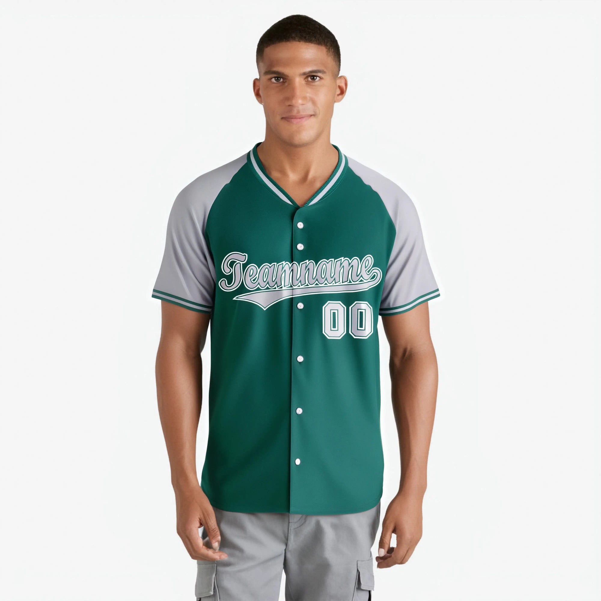 Custom Kelly Green Gray White Authentic Colored Buttons Baseball Jersey