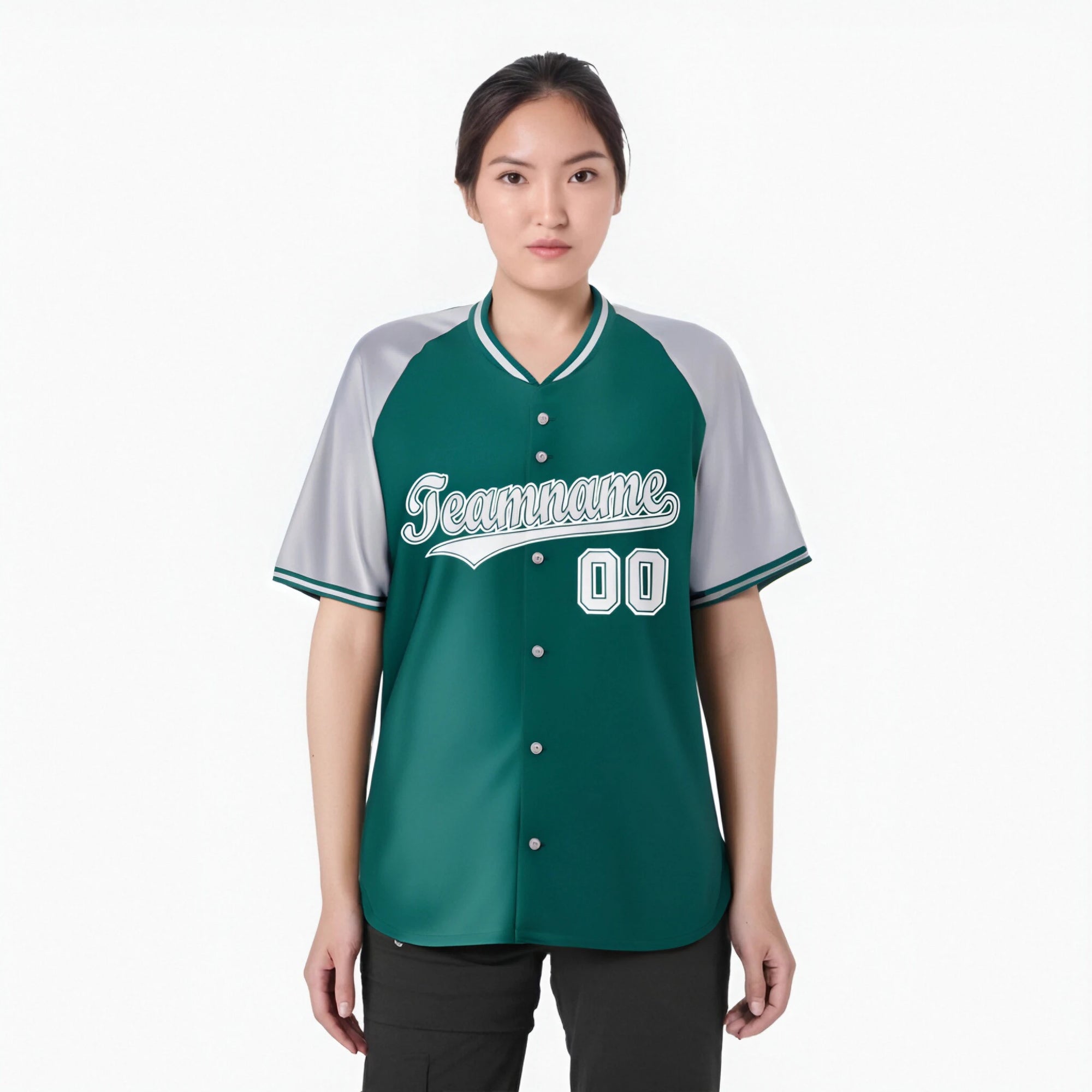 Custom Kelly Green Gray White Authentic Colored Buttons Baseball Jersey