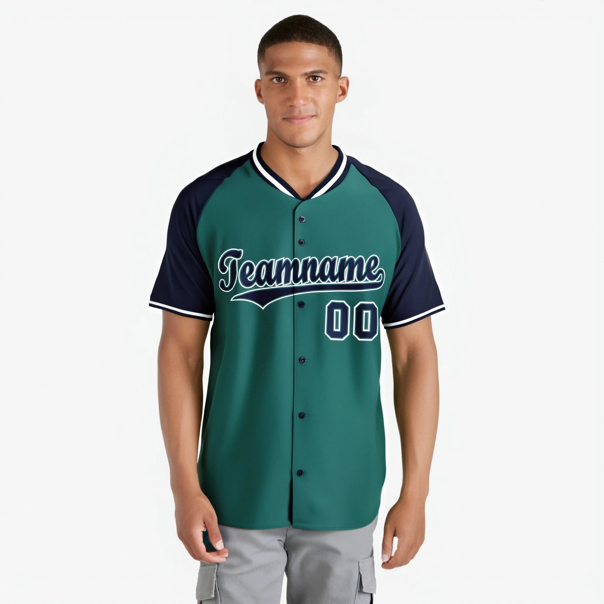 Custom Kelly Green Gray White Authentic Colored Buttons Baseball Jersey