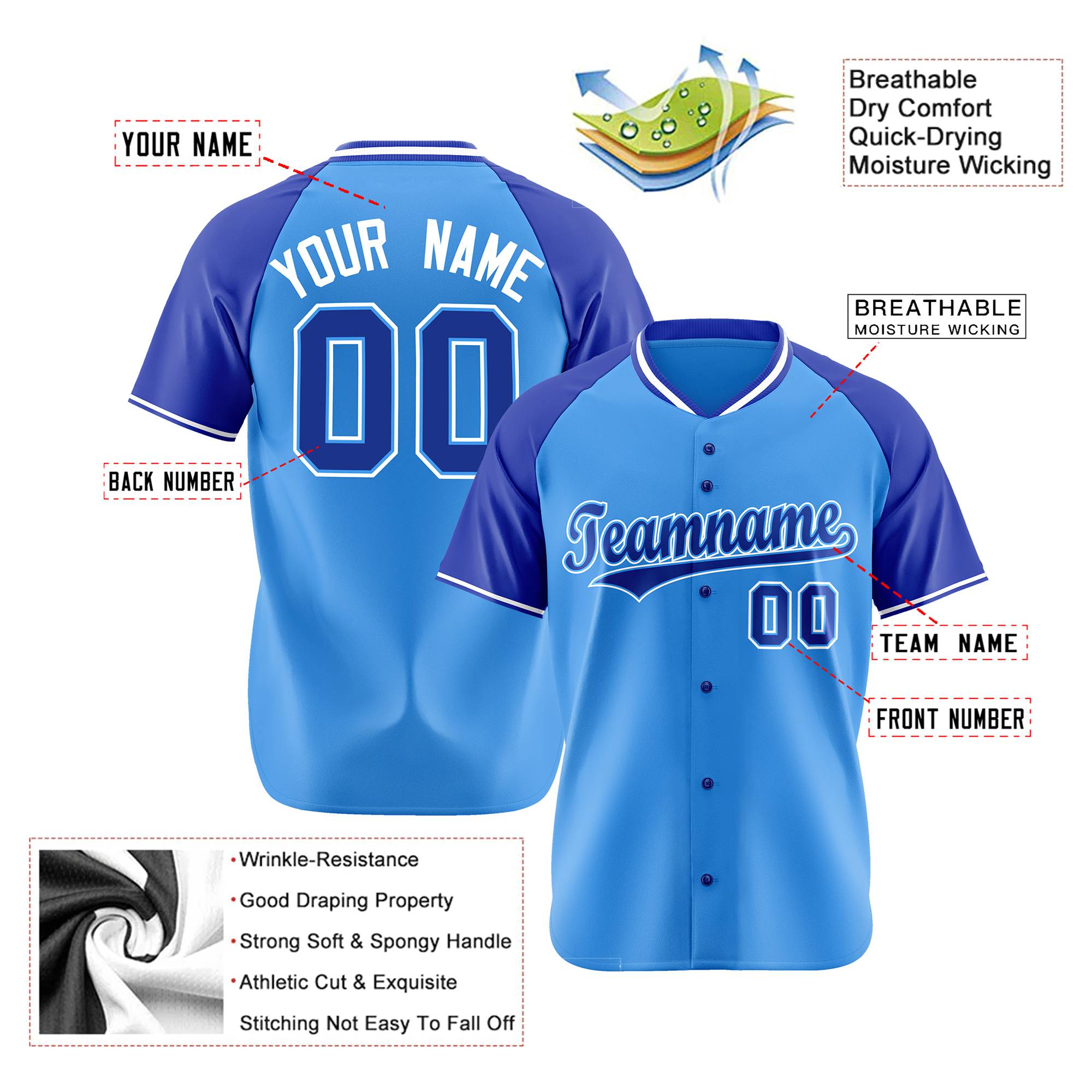 Custom Blue Purple White Authentic Colored Buttons Baseball Jersey