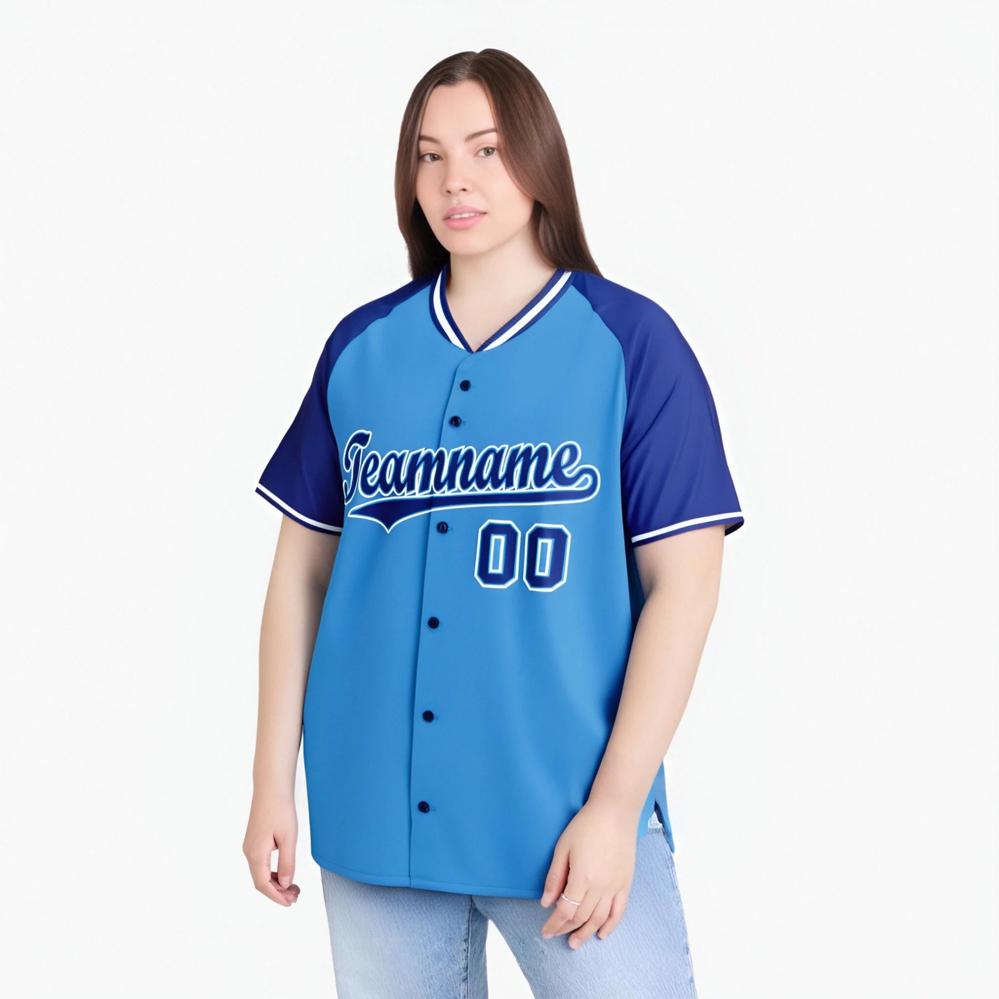 Custom Blue Purple White Authentic Colored Buttons Baseball Jersey