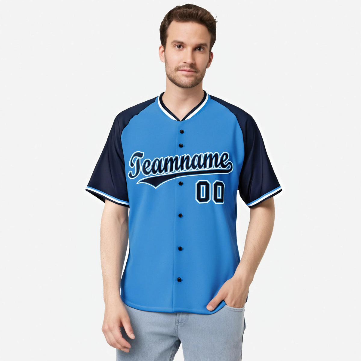 Custom Blue Navy White Authentic Colored Buttons Baseball Jersey