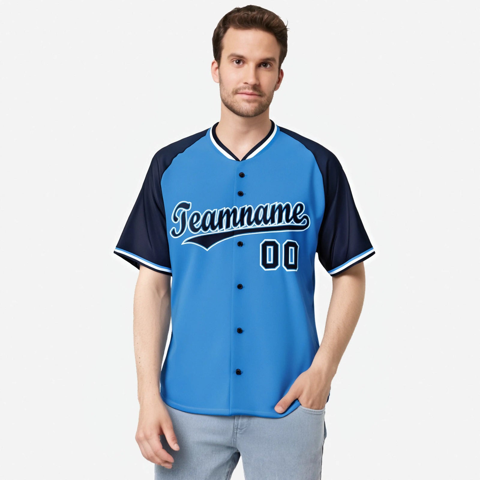 Custom Blue Navy White Authentic Colored Buttons Baseball Jersey