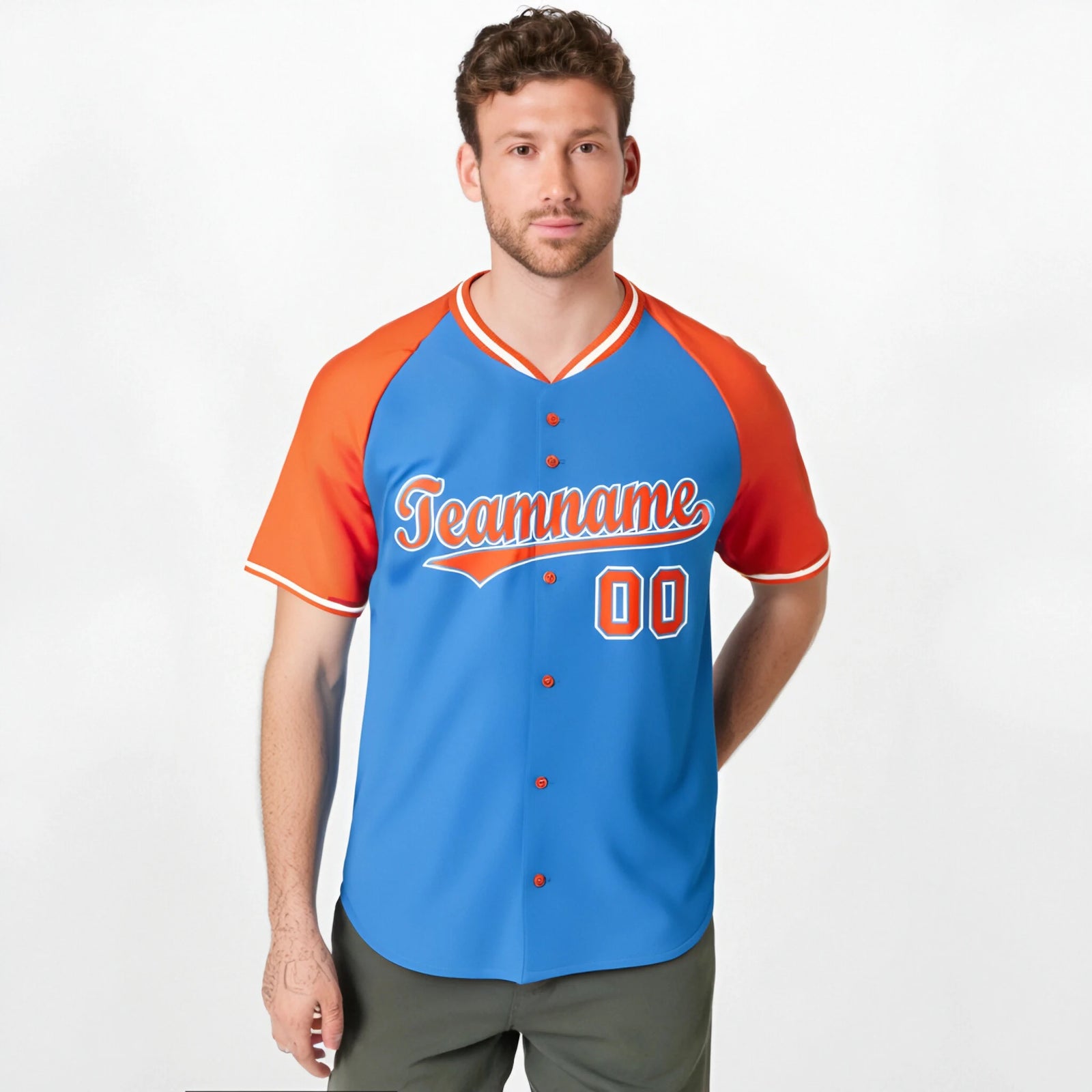 Custom Blue Orange White Authentic Colored Buttons Baseball Jersey