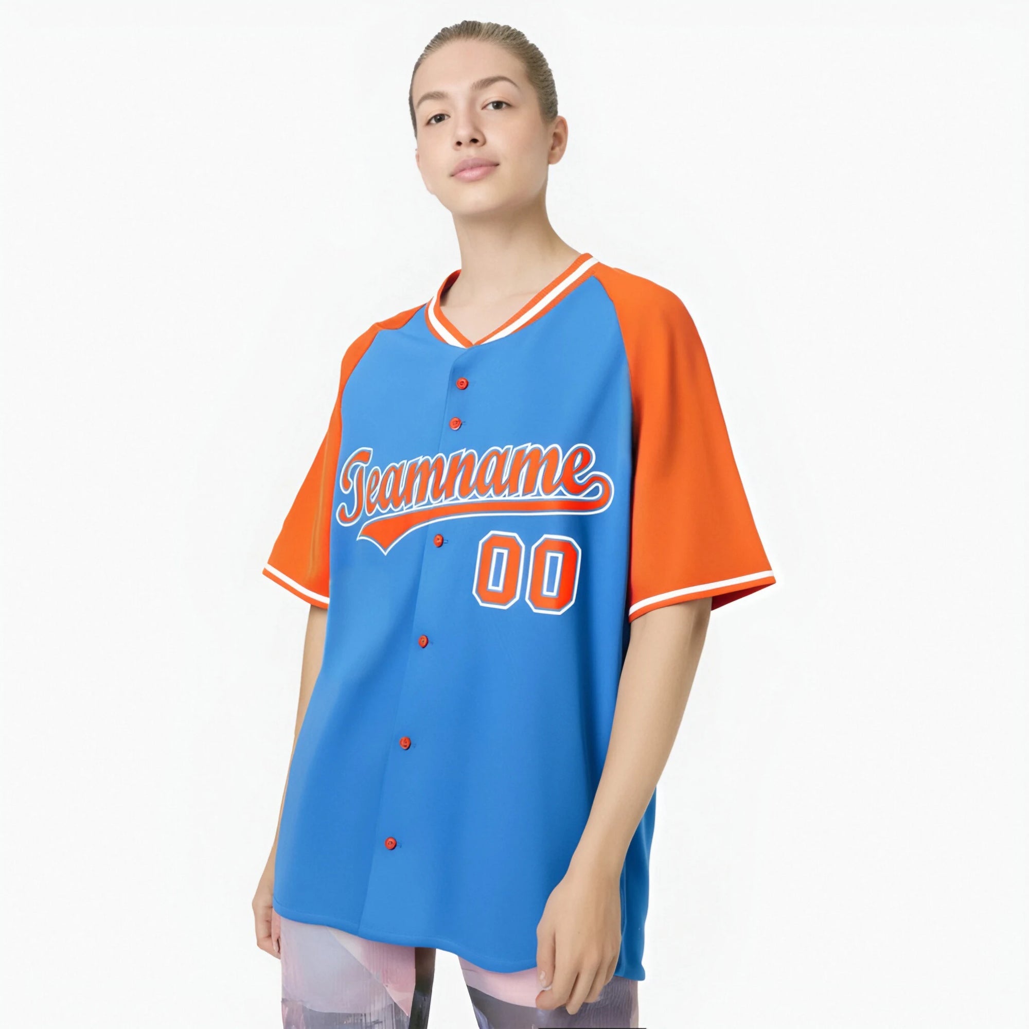 Custom Blue Orange White Authentic Colored Buttons Baseball Jersey