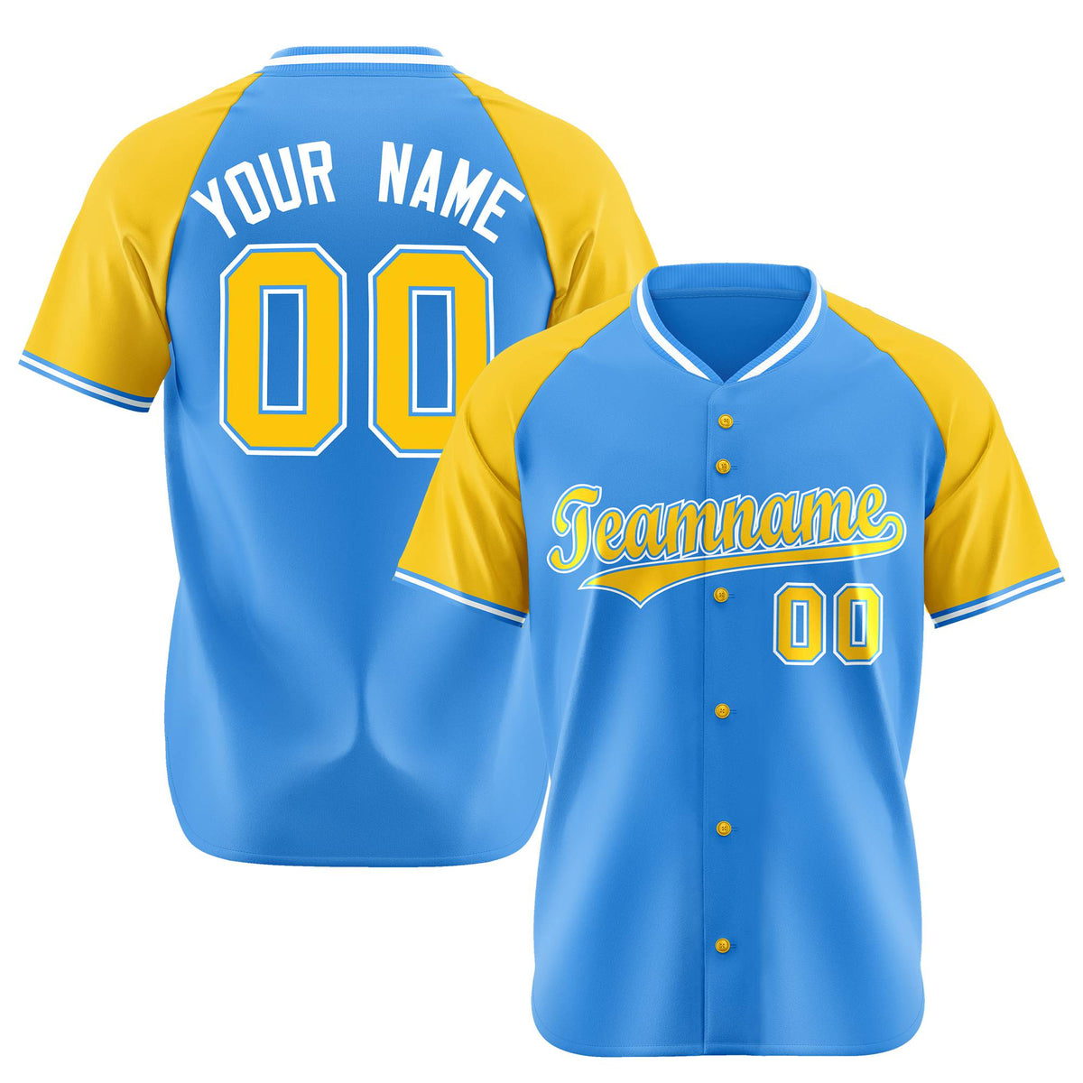 Custom Blue Yellow White Authentic Colored Buttons Baseball Jersey