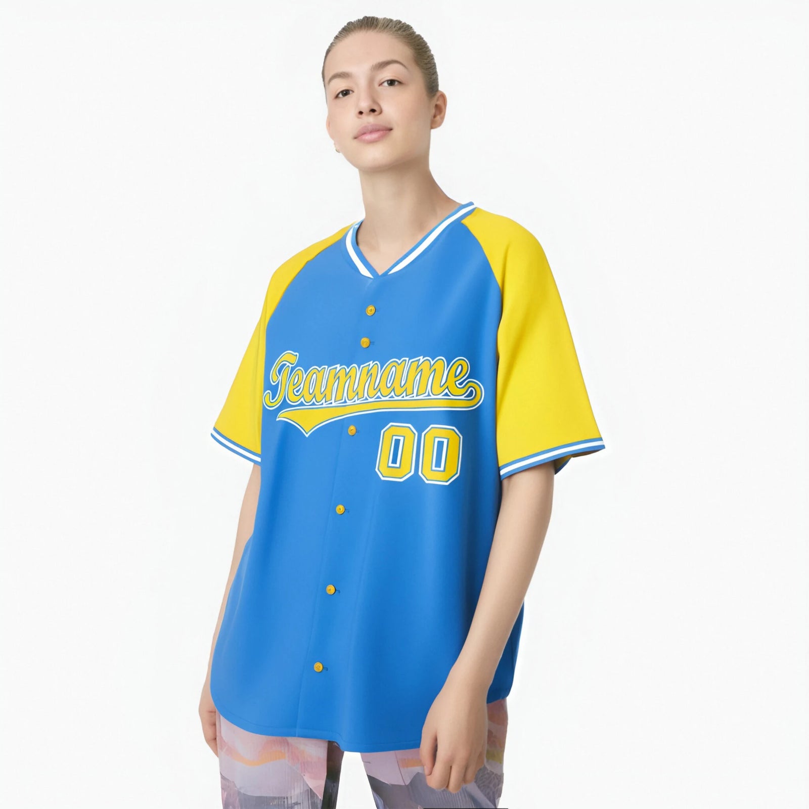 Custom Blue Yellow White Authentic Colored Buttons Baseball Jersey